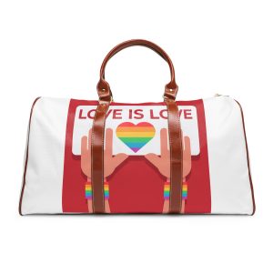 Hands Holding Lgbt Posters People Crowd With Rainbow Flag Gender Signs Hearts Lgbtq Community Pride Waterproof Travel Bag