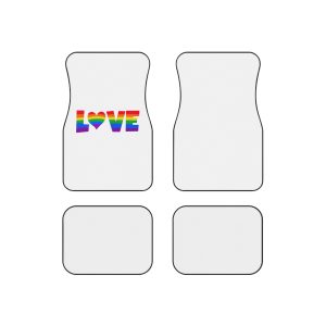 Word Love Colored Rainbow Lgbtq Gay Pride Flag Colors With Heart Shape Vector Lettering Lgbt History Month Pencil Crayon Textured Isolated Love Is Love Concept Car Mats Set Of 4