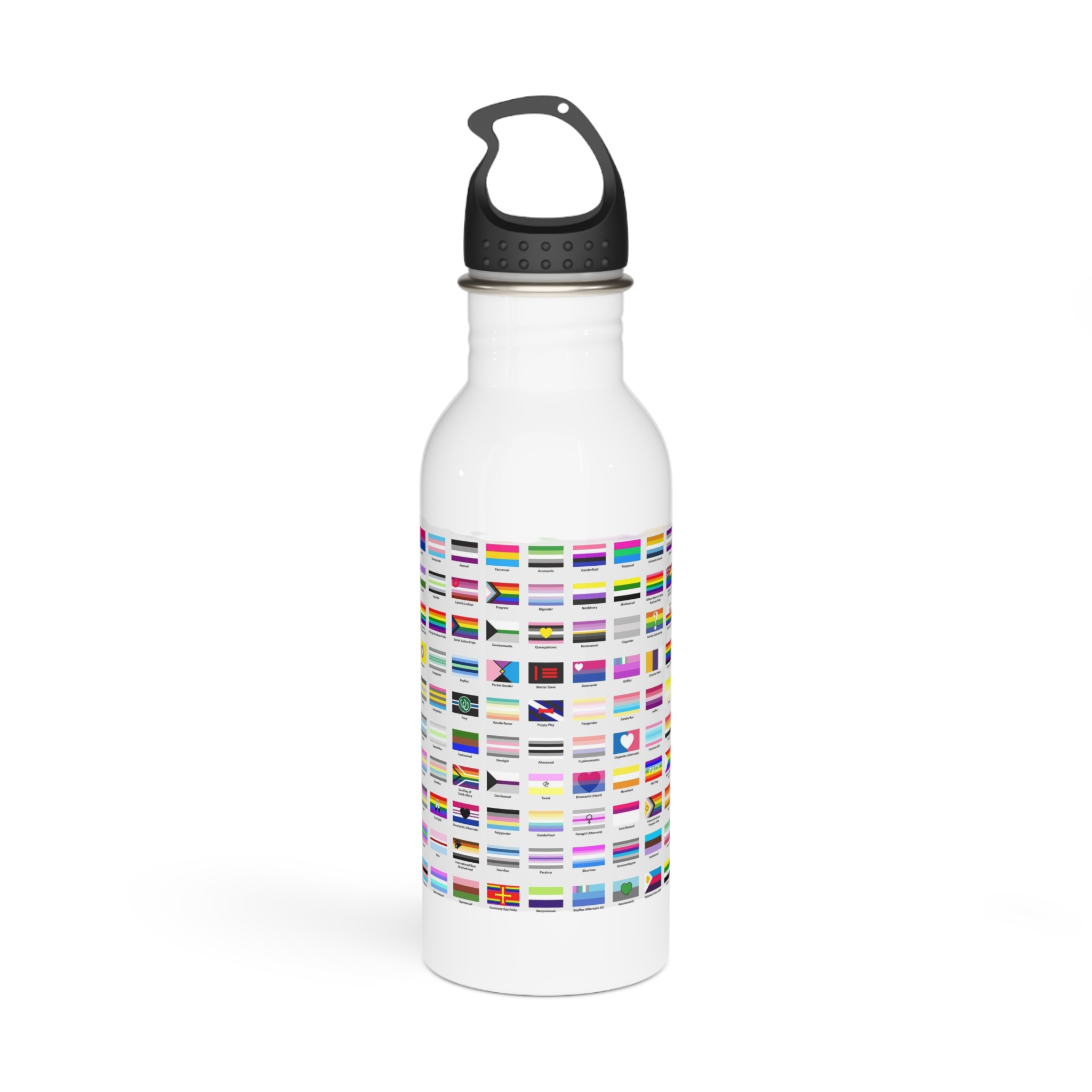 Colorful Lgbtq Pride Flags Collection Chart Representing Diverse Gender Sexual Identities Stainless Steel Water Bottle
