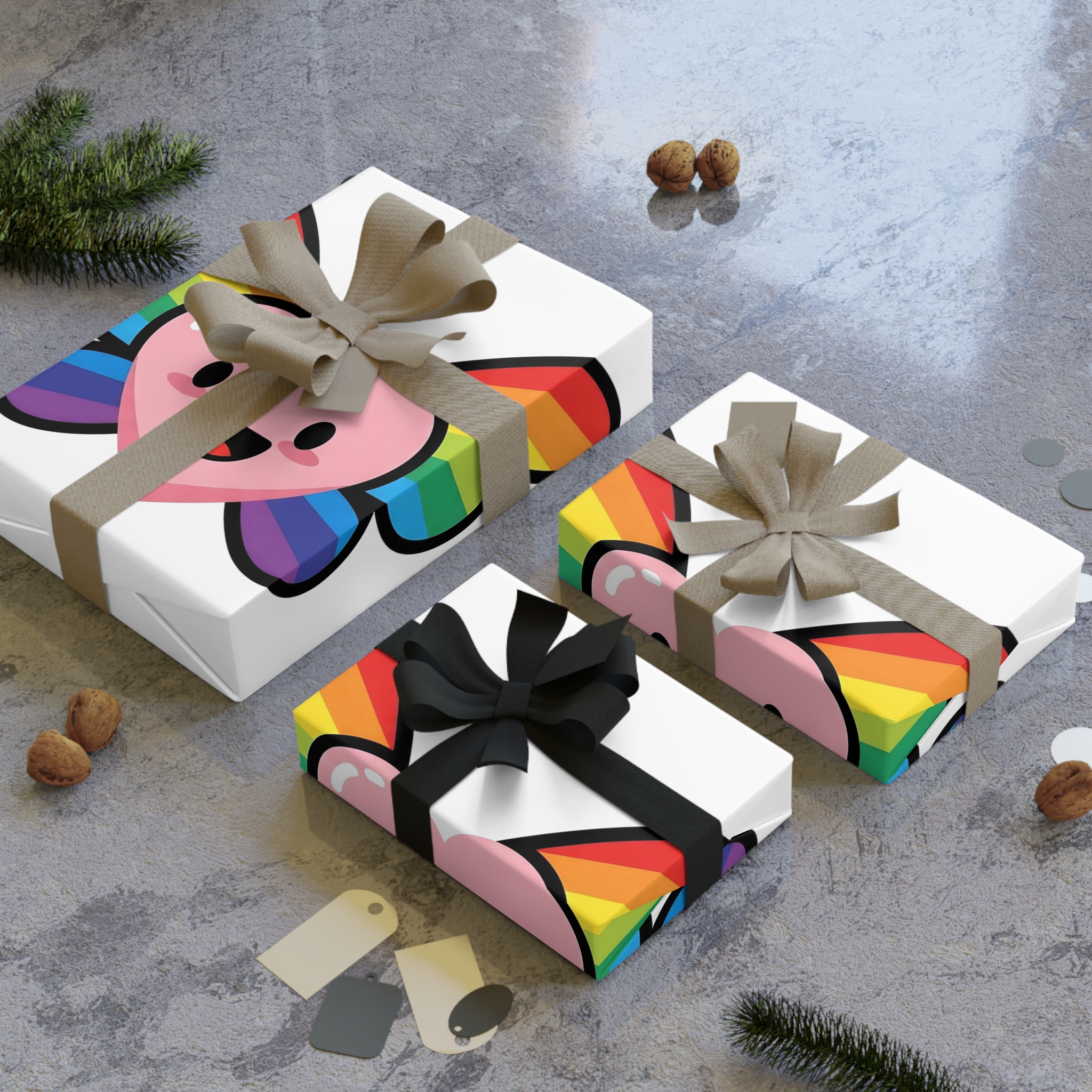 Happy Rainbow Heart Butterfly Gift Wrapping Paper Rolls 1pc - Image 4