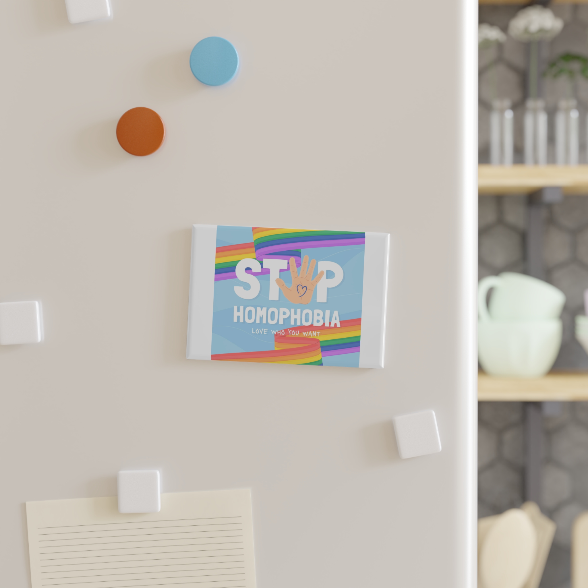 Hand Drawn Stop Homophobia Message Illustrated(1) Button Magnet Rectangle 1 And 10 Pcs - Image 3