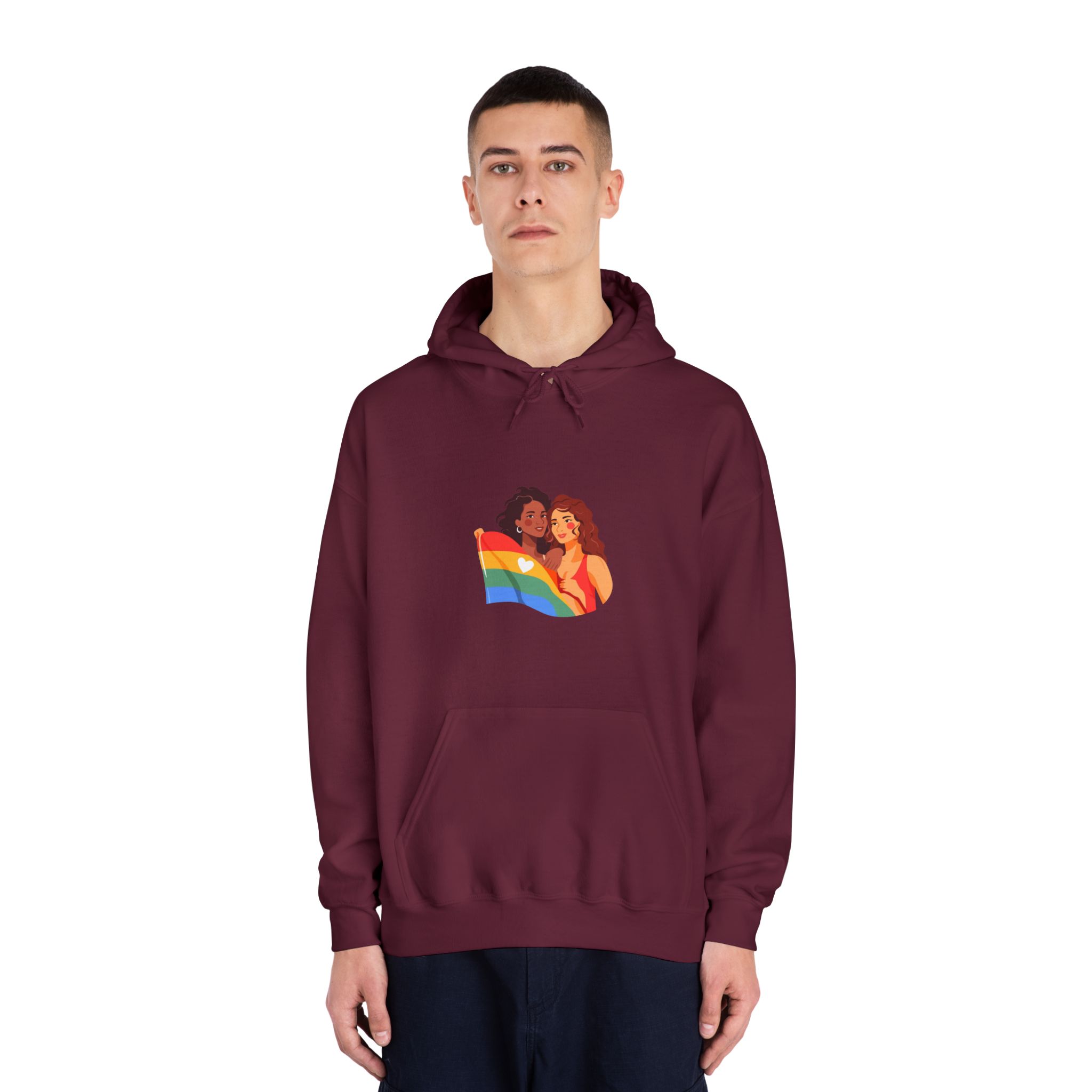 Portrait Lesbian Couple With Rainbow Flag Concept Lgbtq Unisex Dryblend Hooded Sweatshirt - Image 19