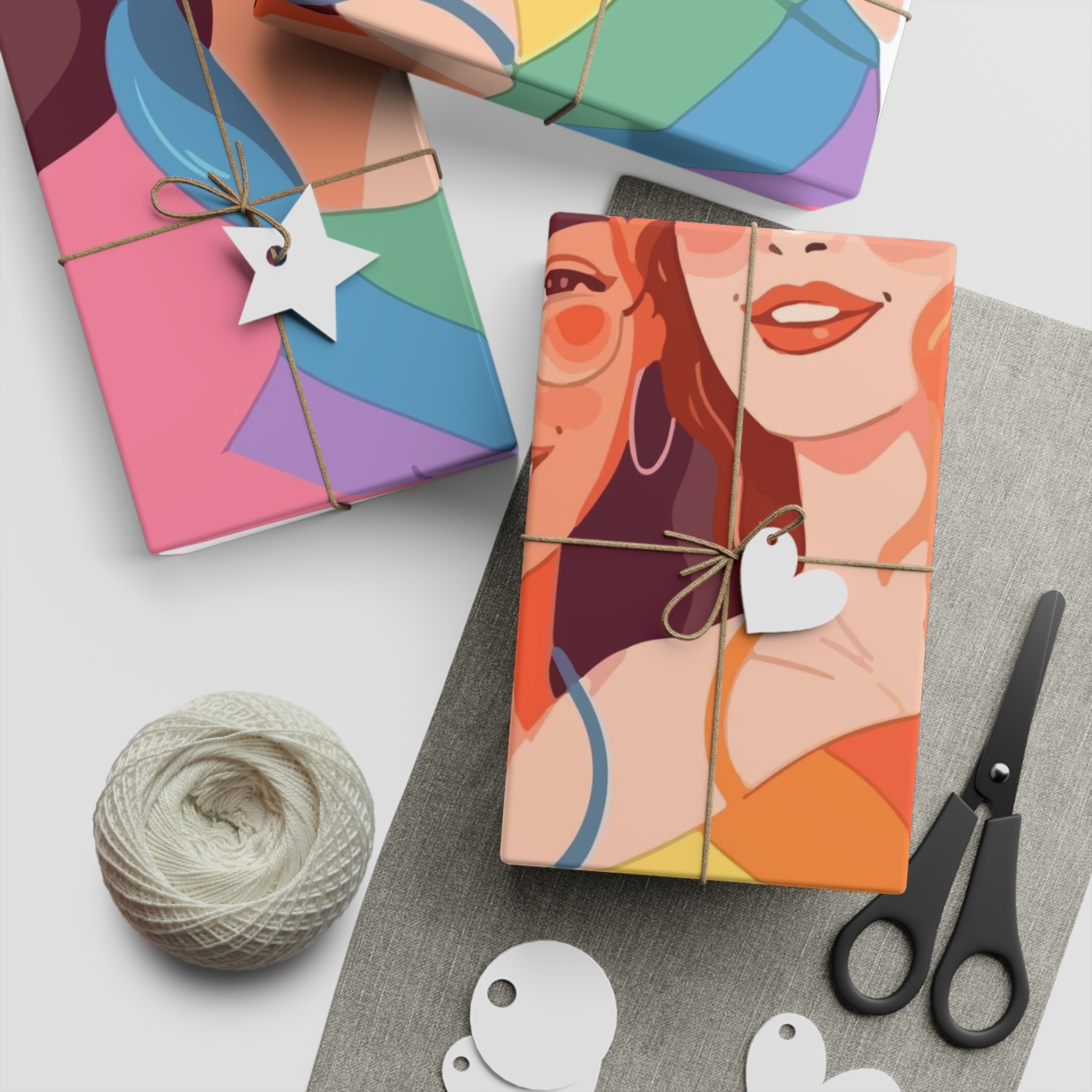 Portrait Lesbian Couple With Rainbow Flag Concept Lgbtq Illustration Couple Gift Wrapping Paper Sheets 1pc - Image 5