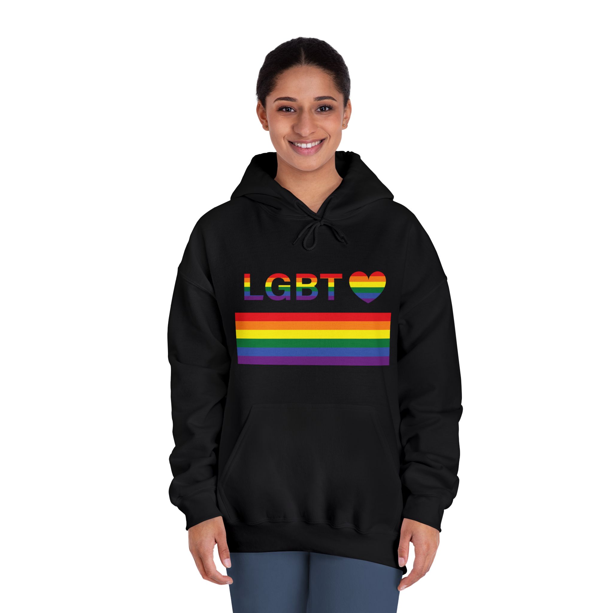 Lgbt Word Text Letter With Heart Rainbow Color Flag Isolated White Background Vector Illustration Unisex Dryblend Hooded Sweatshirt - Image 12