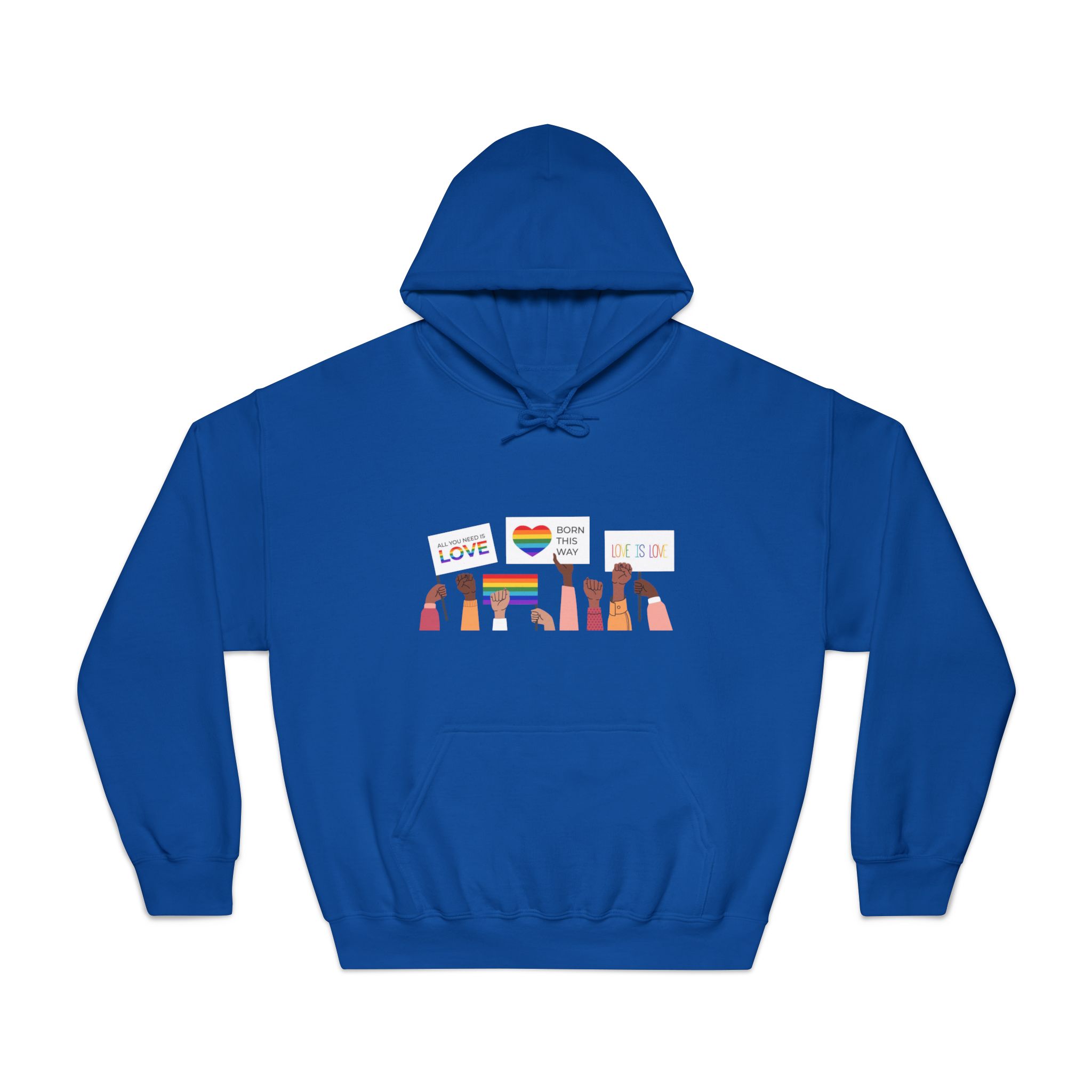 People Holding Lgbt Posters Symbols Signs Flags With Rainbows Pride Month Human Rights Love Is Love Unisex Dryblend Hooded Sweatshirt - Image 25