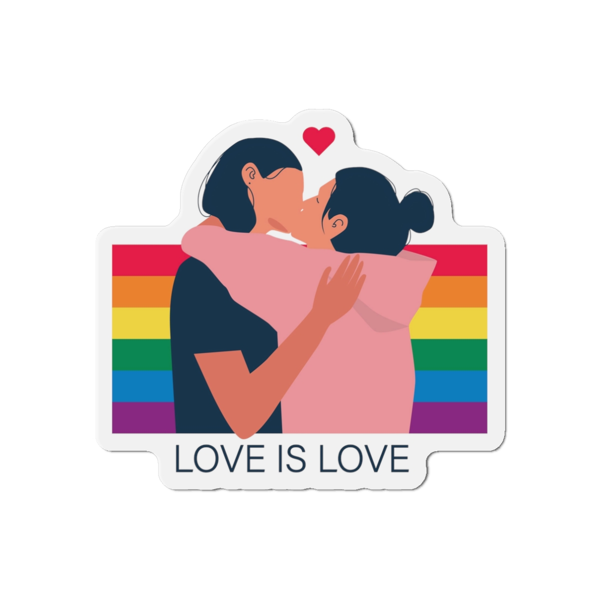 Lesbian Couple Kissing Hugging Rainbow Flag Love Is Love Die Cut Magnets - Image 4
