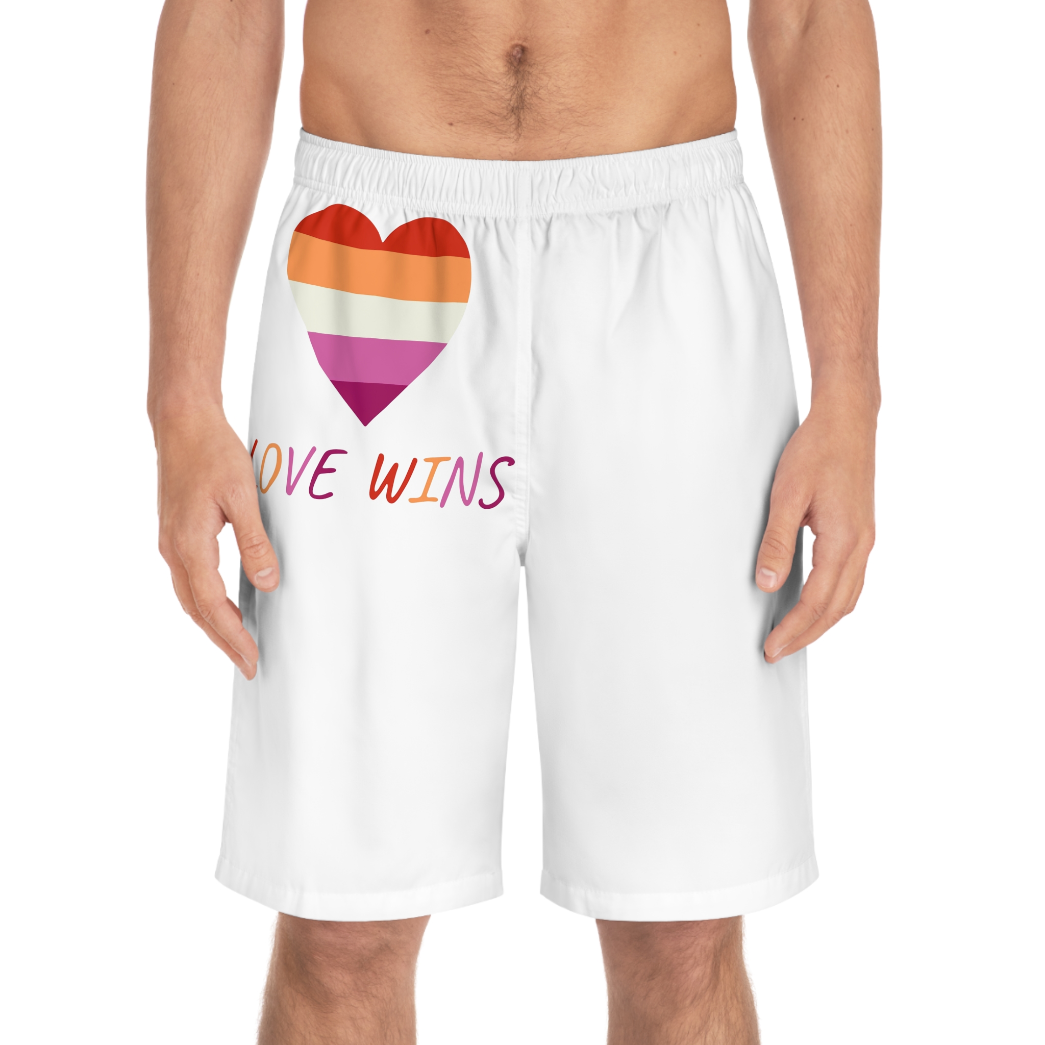 Colorful Heart Shape Lesbian Pride Flag Happy Pride Day Lgbtqia Community Pride Month Vector Hand Drawn Doodle Posters Stickers Logo Cards Mens Board Shorts Aop - Image 3