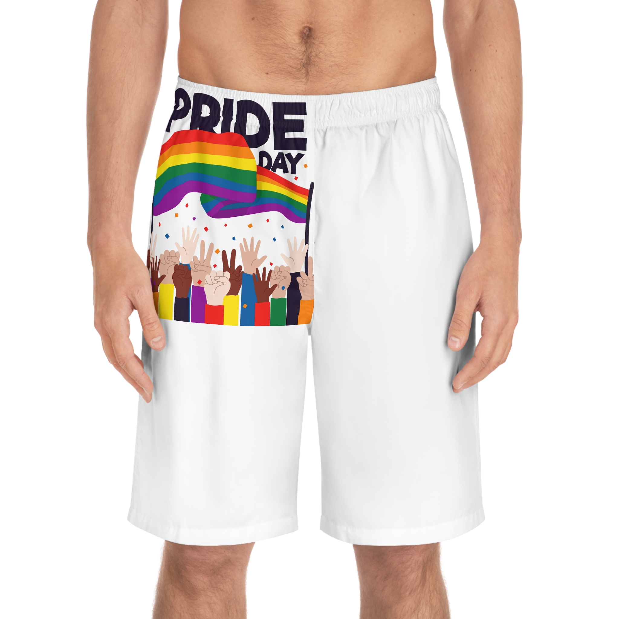 Pride Day Event With Rainbow Flag Theme Mens Board Shorts Aop - Image 3