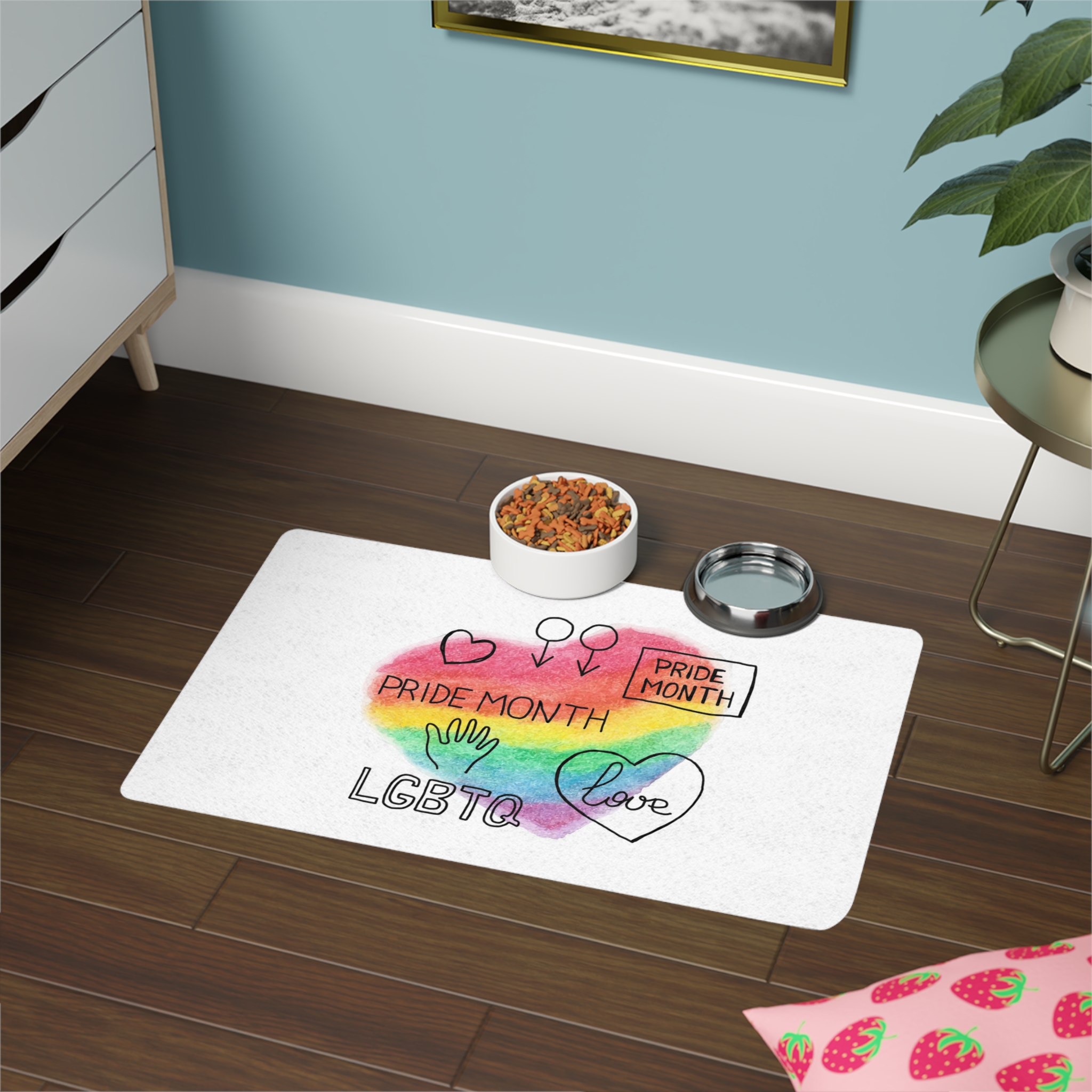 Lgbtq Hand Drawn Symbols Rainbow Coloured Heart Background Pet Food Mat 12x18 - Image 4
