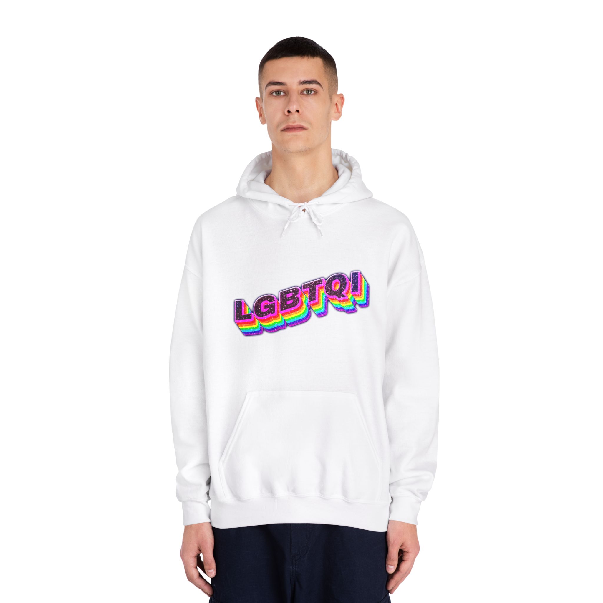 Lgbtqi 3d Word Glitch Png Unisex Dryblend Hooded Sweatshirt - Image 3