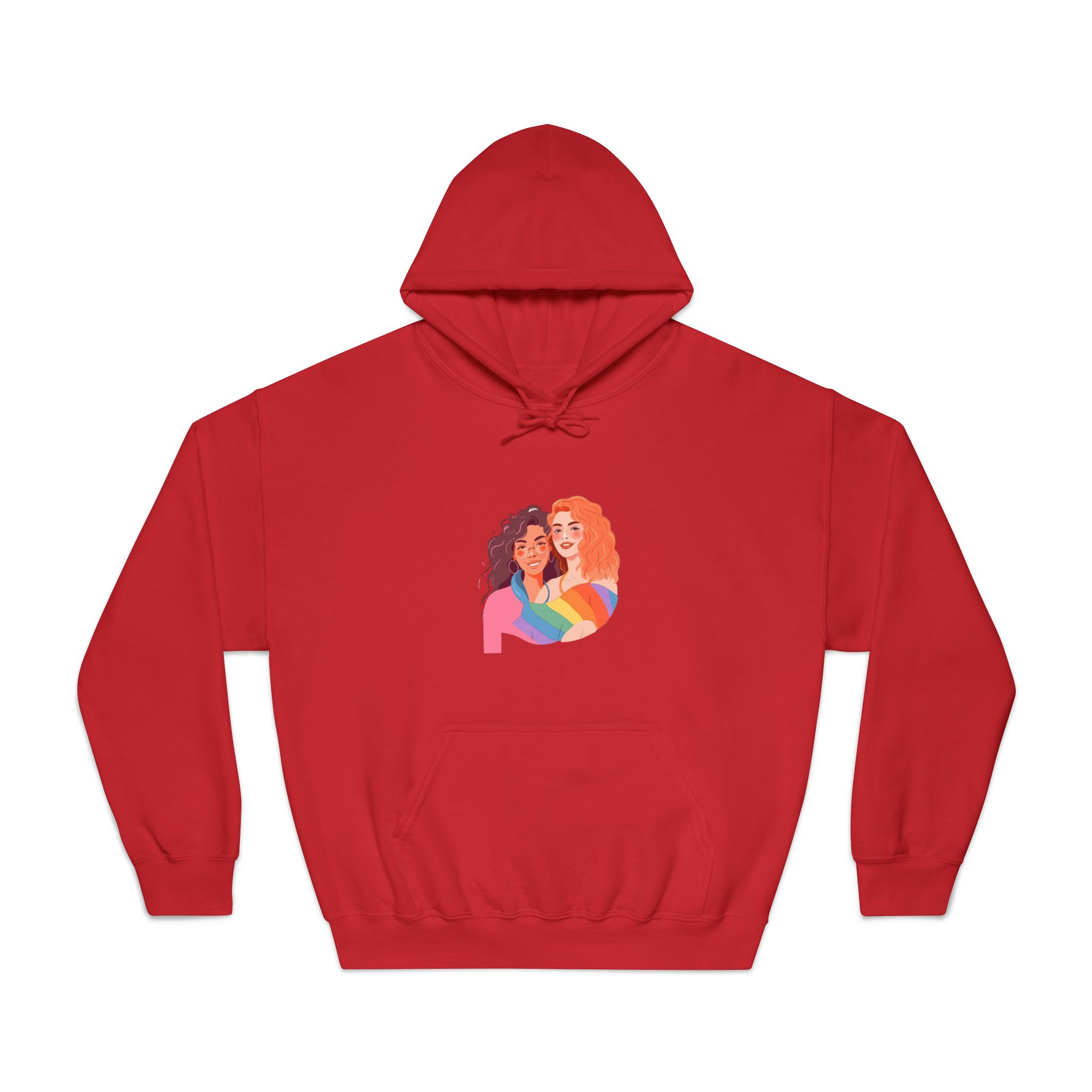 Portrait Lesbian Couple With Rainbow Flag Concept Lgbtq Illustration Couple Unisex Dryblend Hooded Sweatshirt - Image 33