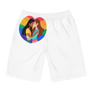 Lesbian Couple Kiss Hand Drawn Style Mens Board Shorts Aop