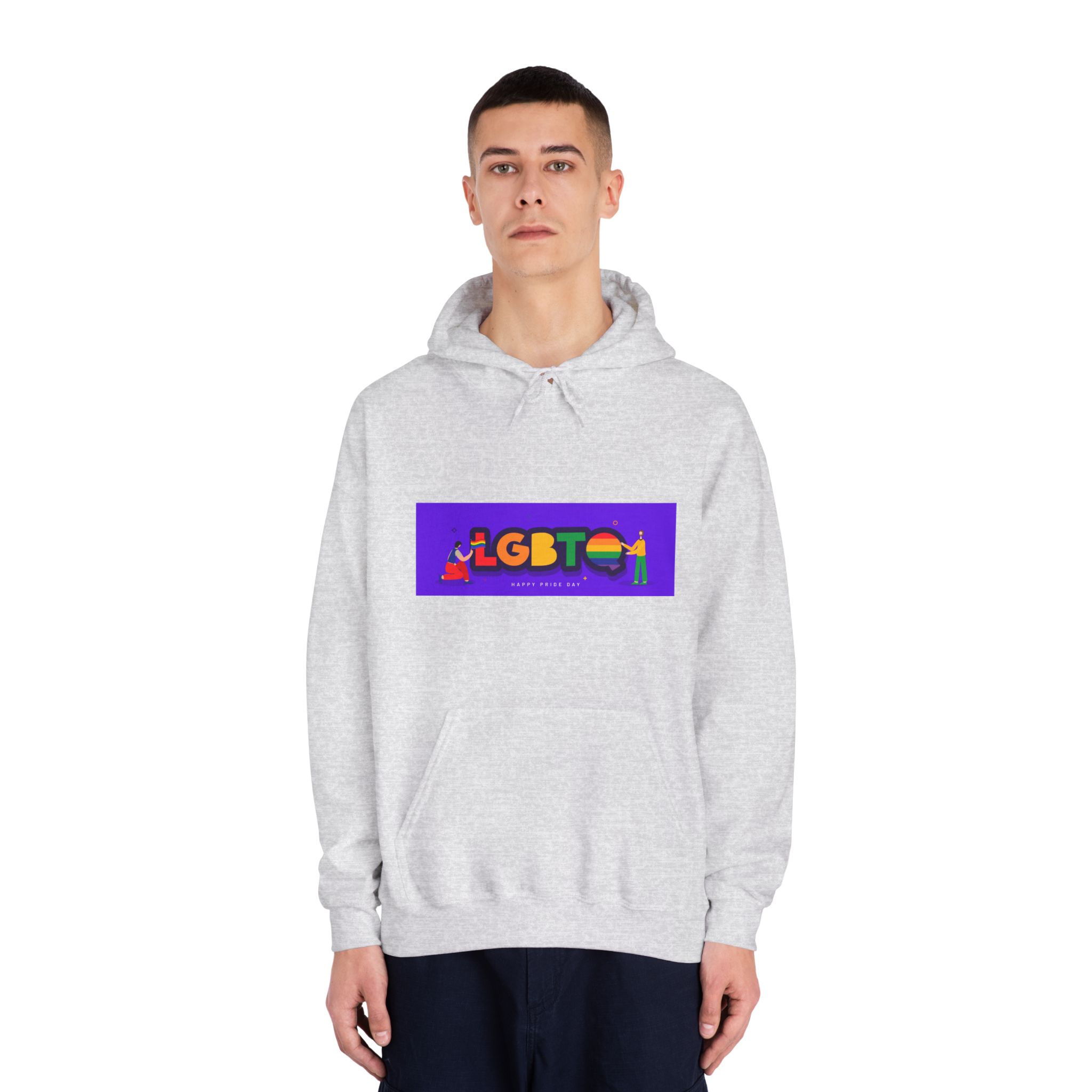Lgbtq Community Banner Design With Illustration Gay Couple Unisex Dryblend Hooded Sweatshirt - Image 7