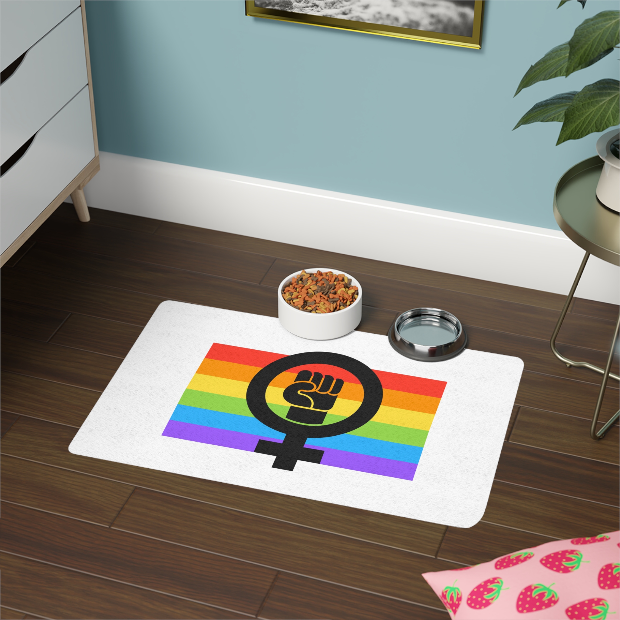 Flat Feminist Lgbt Flag Illustration Pet Food Mat 12x18 - Image 4