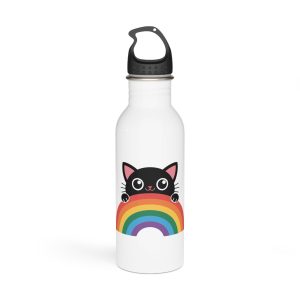 Black Cat With Rainbow Icon Pride Pet Design Vector Illustration Stainless Steel Water Bottle