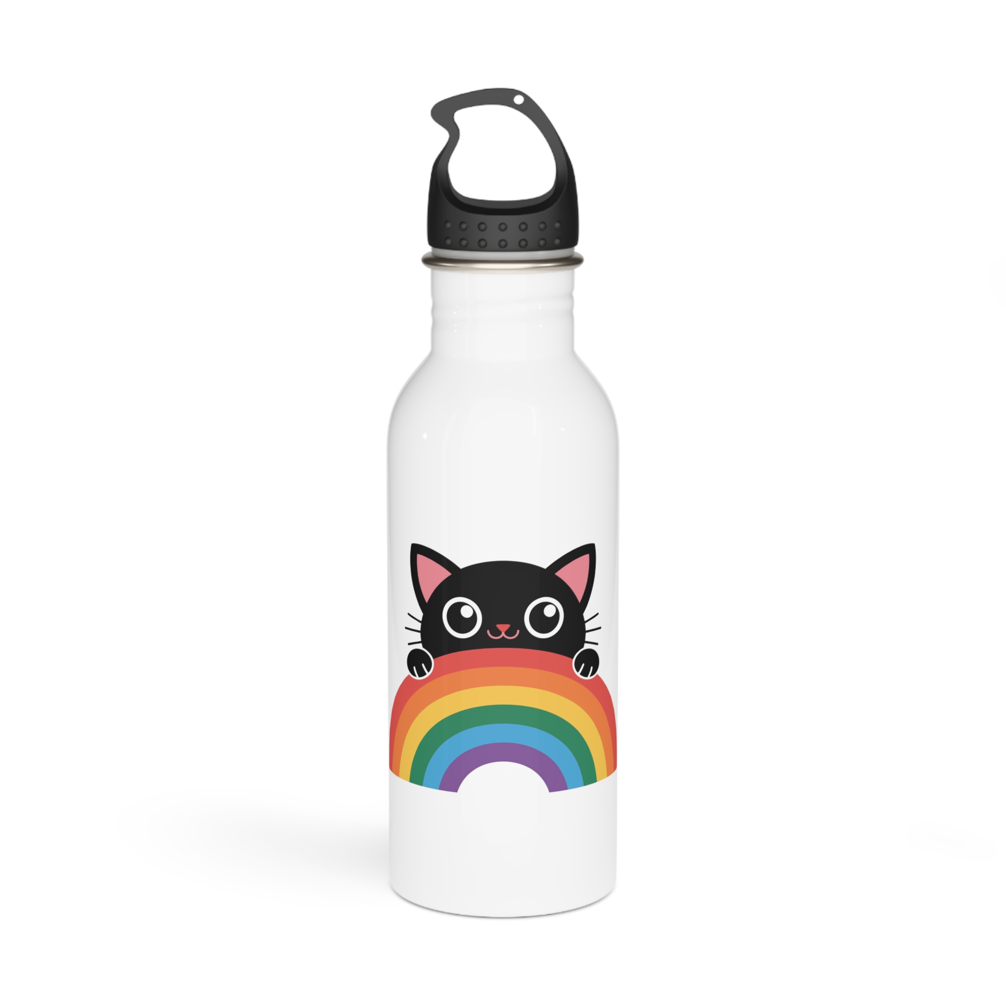 Black Cat With Rainbow Icon Pride Pet Design Vector Illustration Stainless Steel Water Bottle