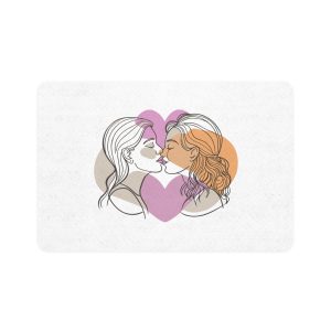 Two Women Are Kissing Front Heart With Pink Background Pet Food Mat 12x18