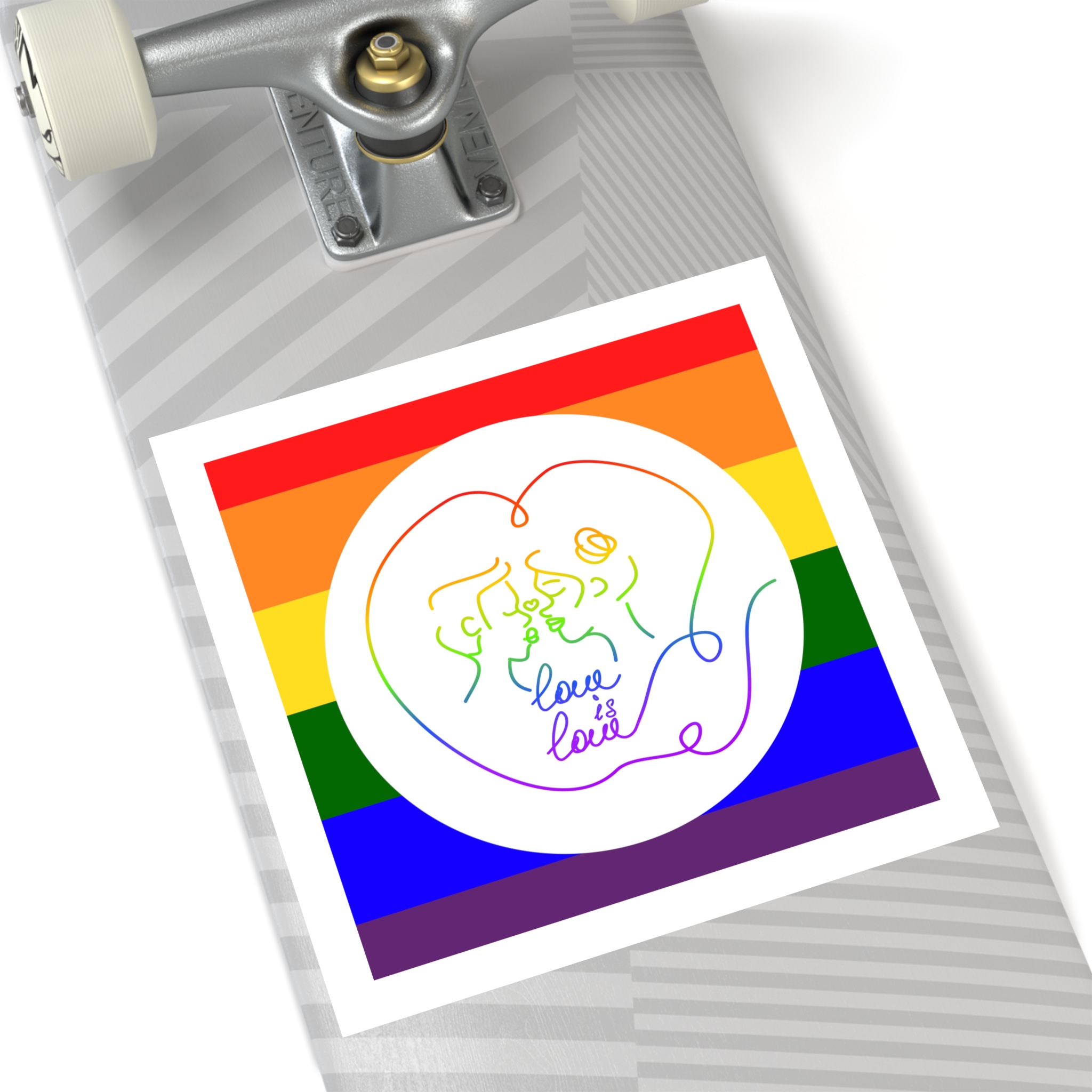 Poster With Kissing Woman Hand Lettering Love Is Love Theme Month Pride Lgbtq Love Background Laminate Stickers Square - Image 64