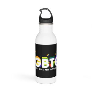 D Text Lgbtq Decorated With Colorful Leaves Black Background Stainless Steel Water Bottle