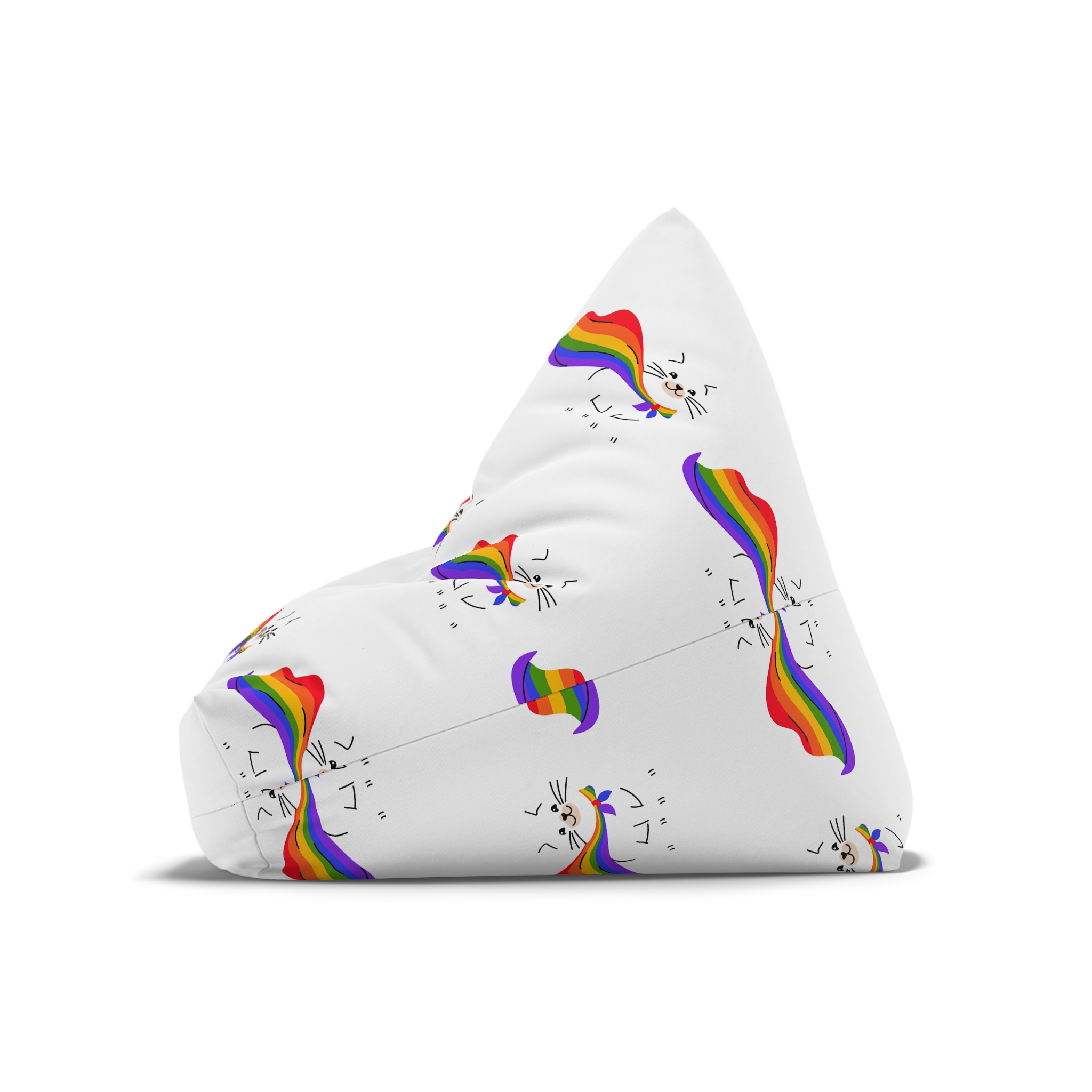 Kawaii Cat With Lgbtq Rainbow Flag Cartoon Bean Bag Chair Cover - Image 8