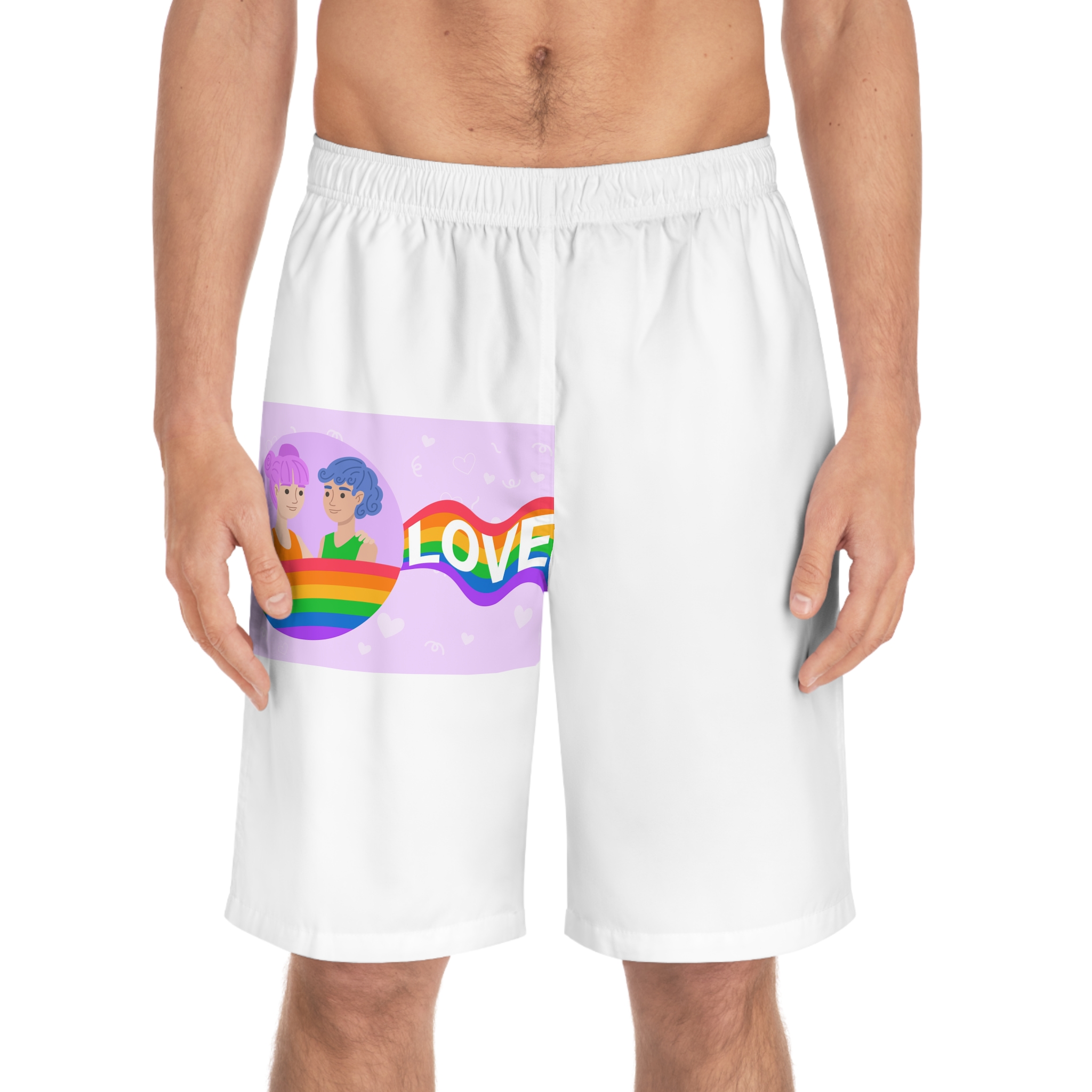 Joyful Group Holding Waving Pride Flag Mens Board Shorts Aop - Image 3