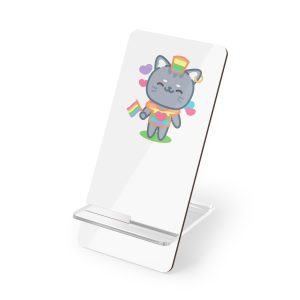 Cute Grey Cat With Rainbow Pride Flag Heart Illustration Mobile Display Stand For Smartphones