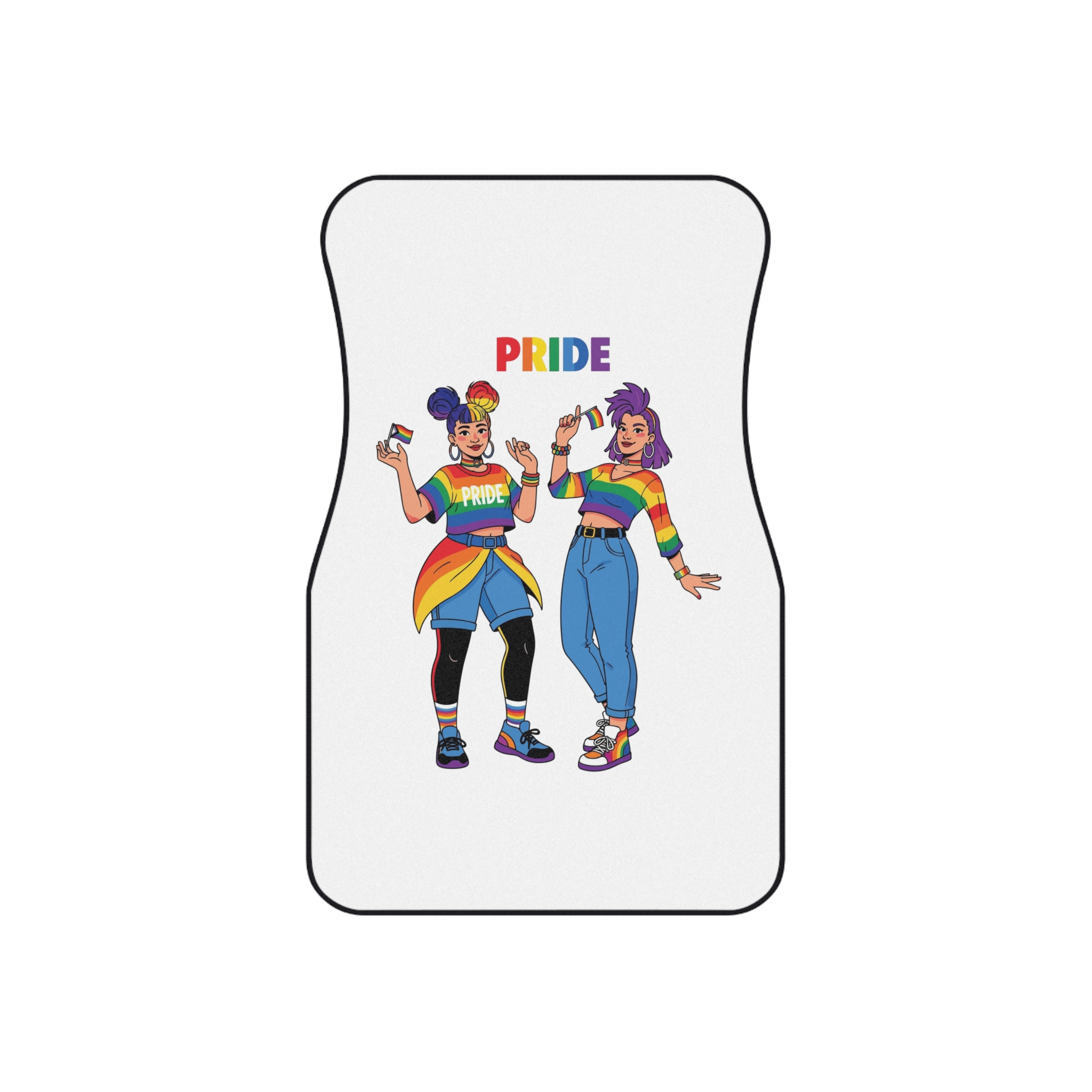 Two Diverse Young Women Celebrate Pride Month With Rainbow Flags Colorful Attire Car Mats Set Of 4 - Image 2