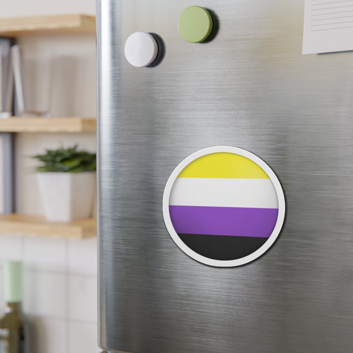 Flag Nonbinary Lgbtq Glossy Circular Flag Button Appearance 3d Icon Design With Depth Die Cut Magnets - Image 9