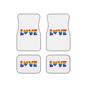 Word Love Colored Rainbow Lgbtq Gay Pride Flag Colors With Heart Shape Vector Lettering Lgbt History Month Pencil Crayon Textured Isolated Love Is Love Concept Car Mats Set Of 4