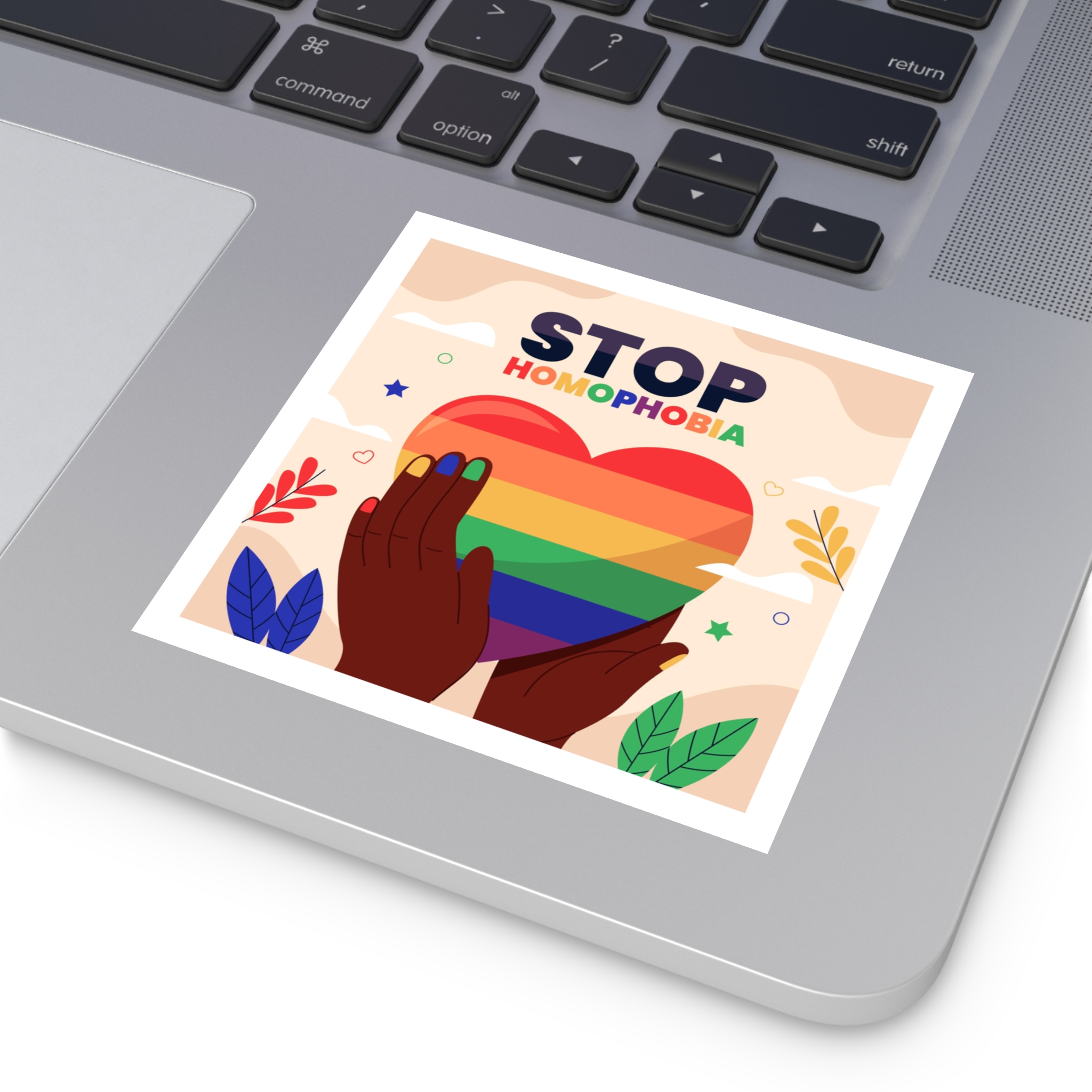 Hand Drawn Stop Homophobia Message Illustrated Laminate Stickers Square - Image 19