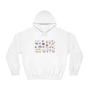 Lgbt Stickers Pack Doodle Style Lgbtq Set Lgbt Pride Community Symbols Rainbow Colored Element Unisex Dryblend Hooded Sweatshirt