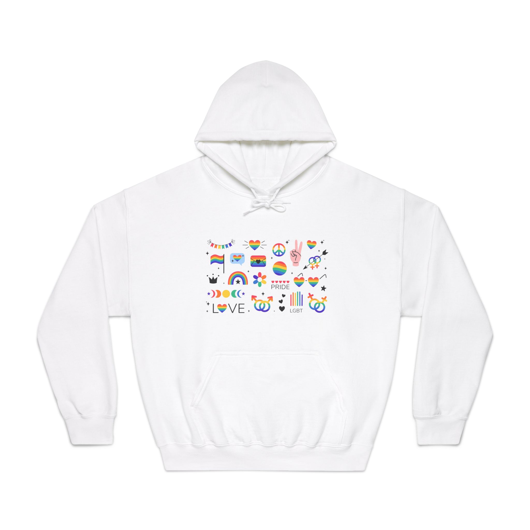 Lgbt Stickers Pack Doodle Style Lgbtq Set Lgbt Pride Community Symbols Rainbow Colored Element Unisex Dryblend Hooded Sweatshirt