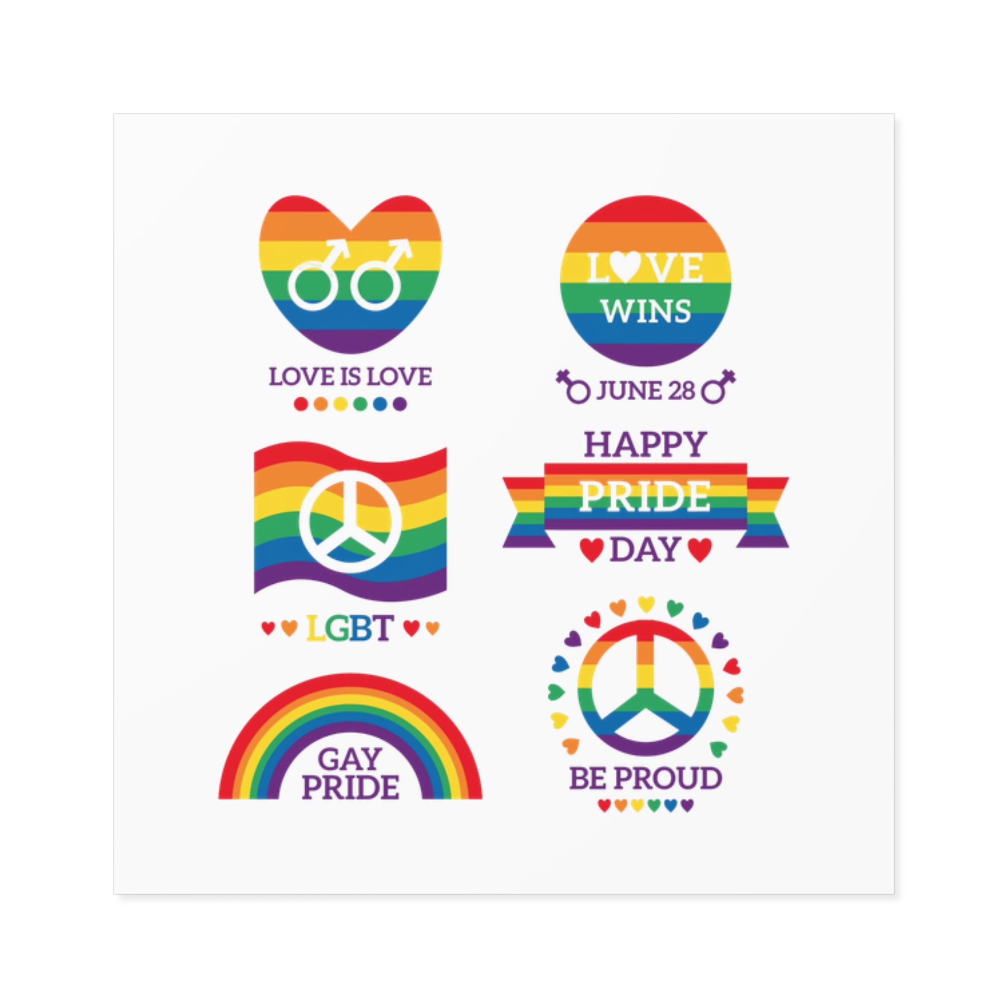 Pride Day Badges Illustration Set Laminate Stickers Square
