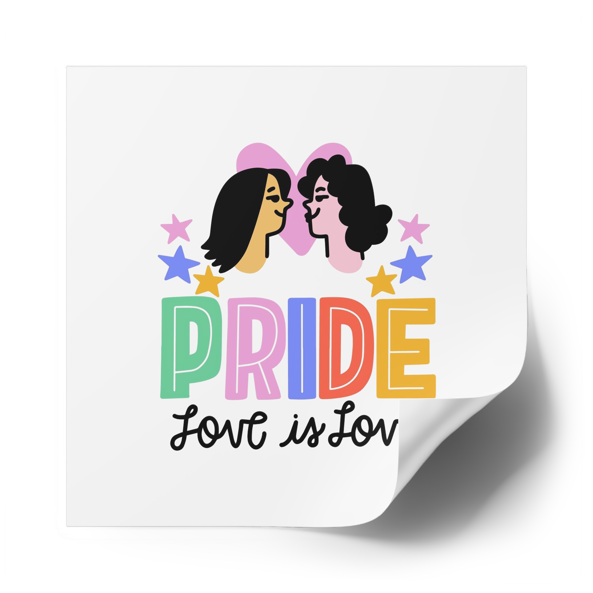 Pride Day Lettering With Lesbian Couple Laminate Stickers Square - Image 50