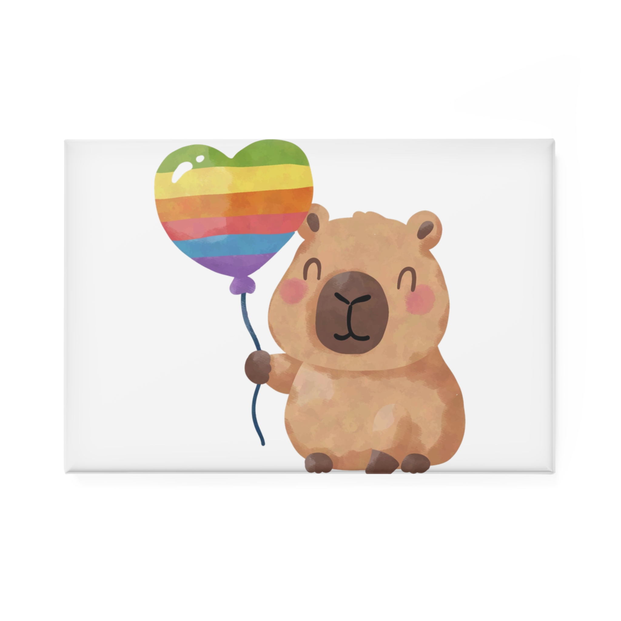 Capybara Holding Rainbow Heart Balloon Illustration Button Magnet Rectangle 1 And 10 Pcs
