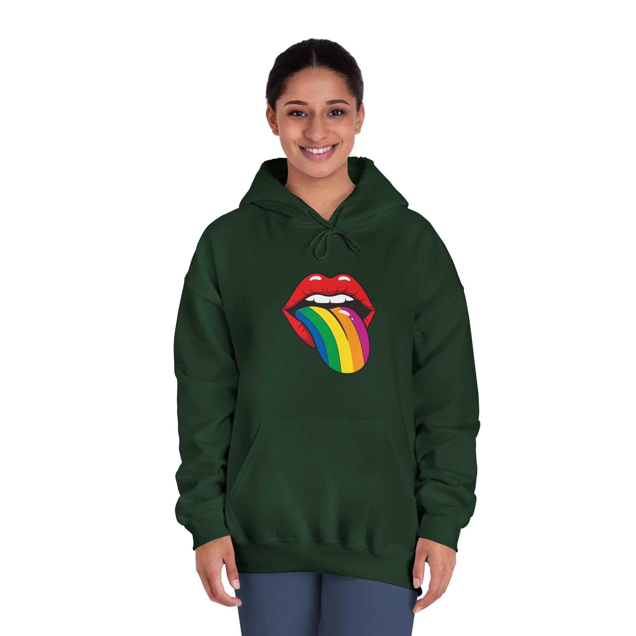 Pop Art Illustration Open Red Lips With Long Colorful Rainbow Tongue Sticking Out Now Unisex Dryblend Hooded Sweatshirt - Image 24