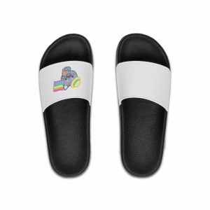 Cute Cat With Yellow Hat Rainbow Flag Illustration Mens Slide Sandals