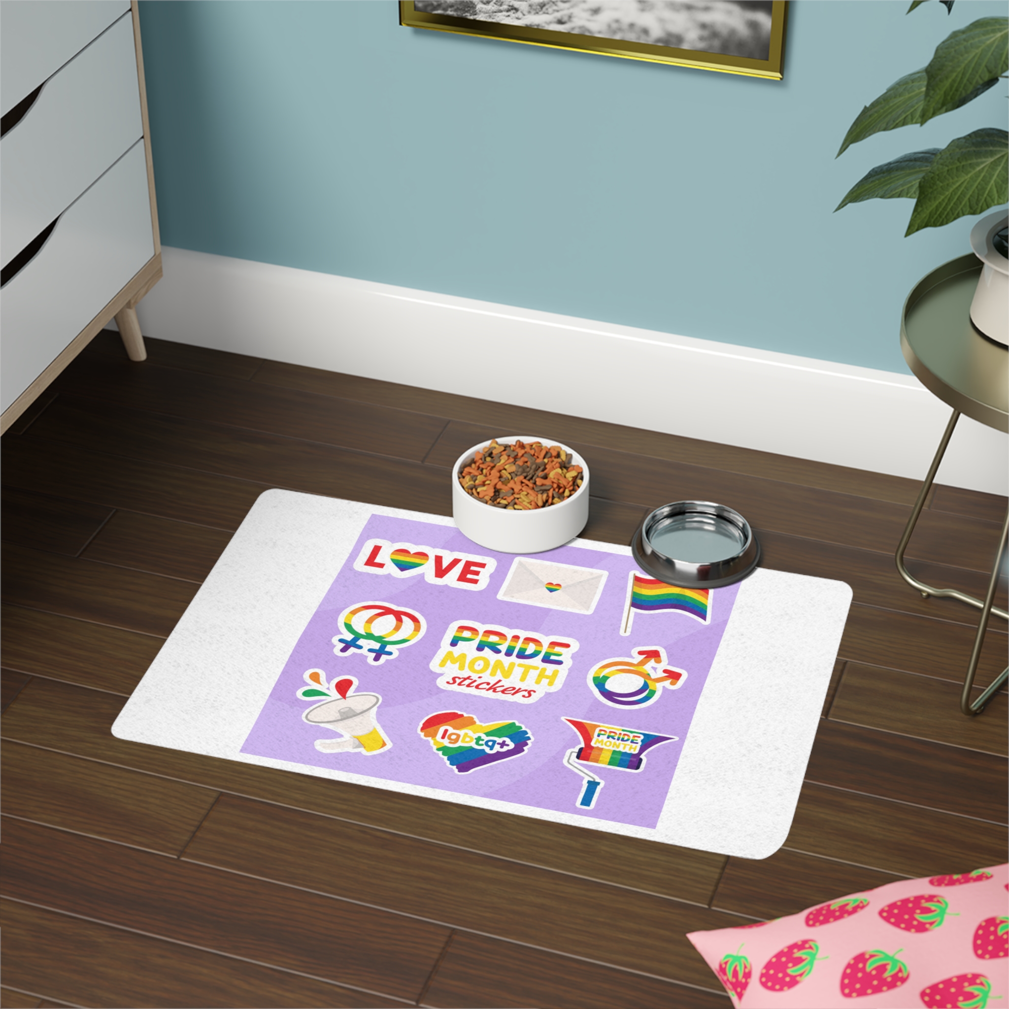 Pride Month Stickers Lgbtq Rainbow Flag Cute Flat Illustrations Pet Food Mat 12x18 - Image 4