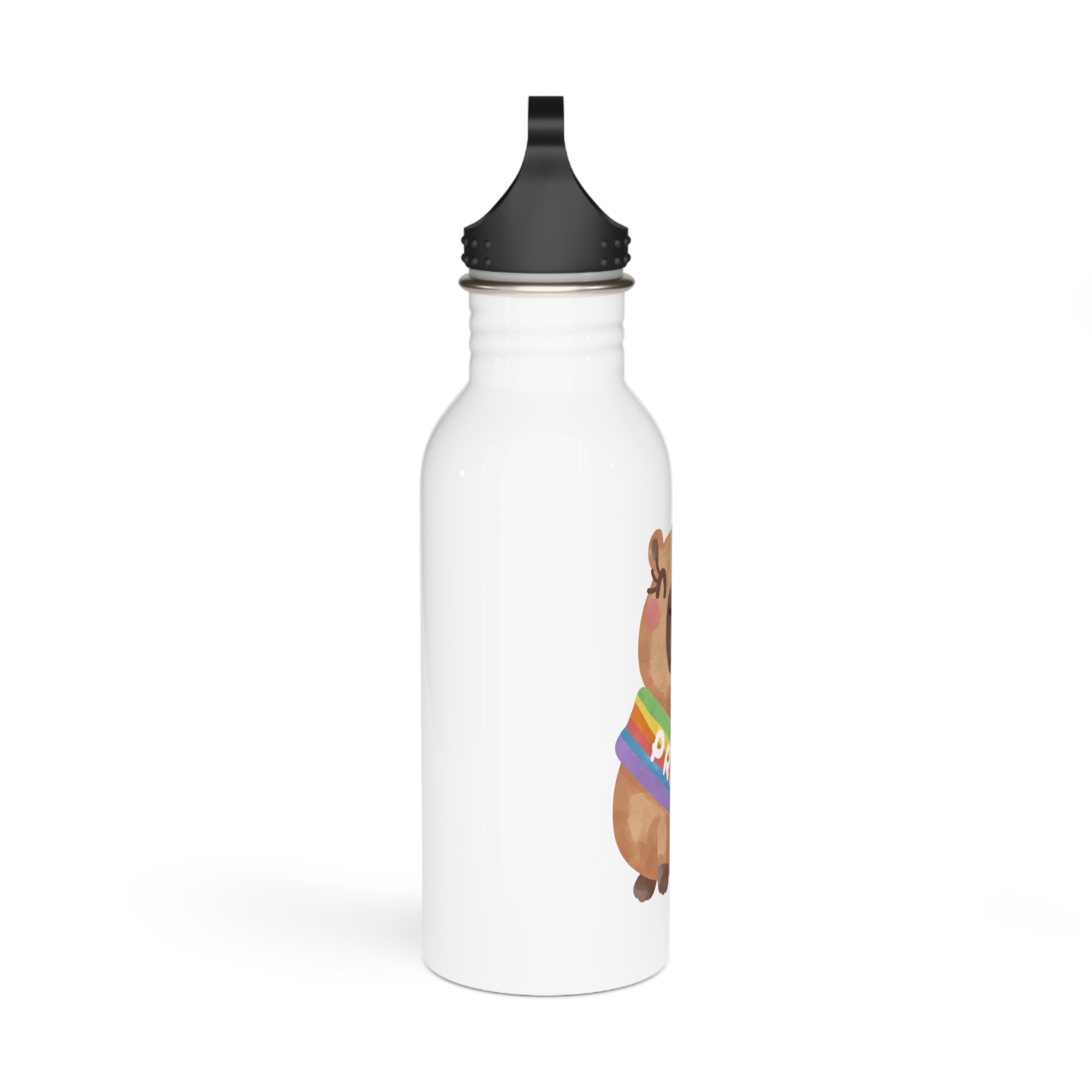 Cute Capybara With Rainbow Pride Sash Illustration Stainless Steel Water Bottle - Image 2