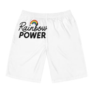Rainbow Power T Shirt Design Isolated White Background Mens Board Shorts Aop