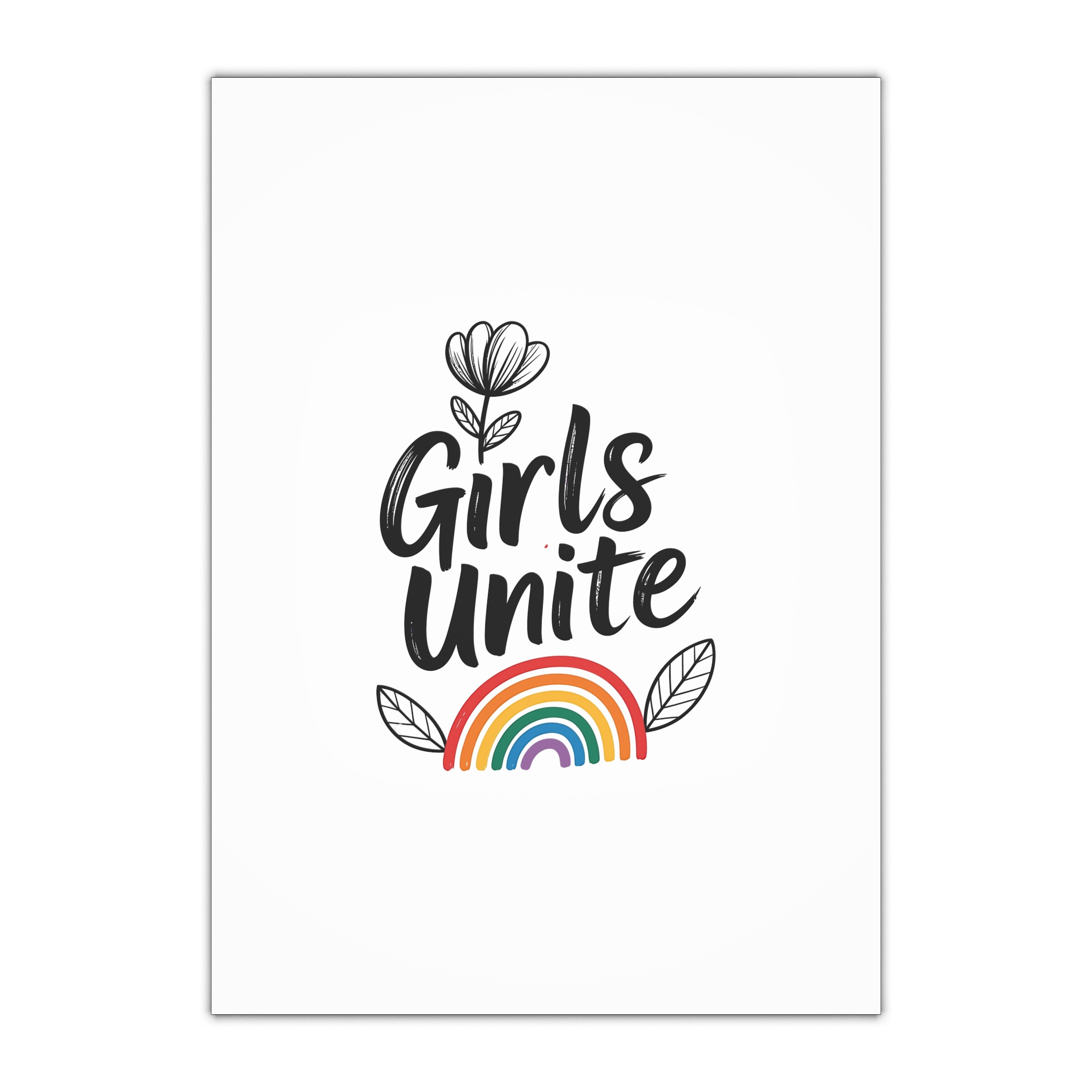 Empowering Girls Unite Slogan With Rainbow Floral Accents Gift Wrapping Paper Sheets 1pc