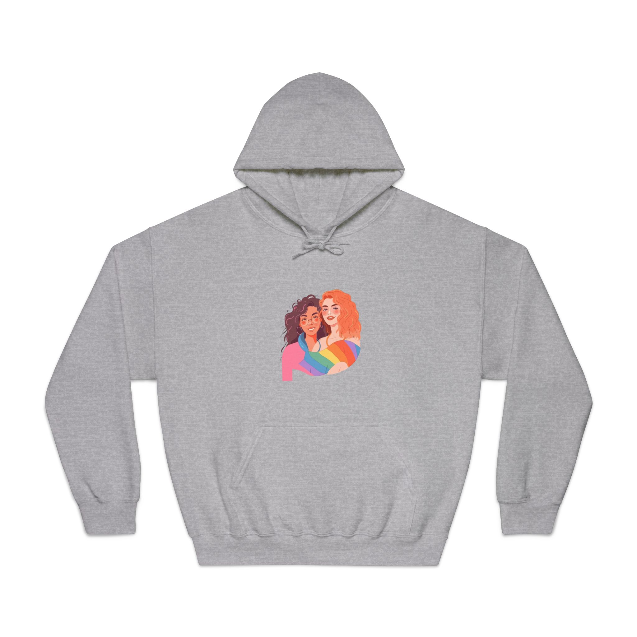 Portrait Lesbian Couple With Rainbow Flag Concept Lgbtq Illustration Couple Unisex Dryblend Hooded Sweatshirt - Image 13