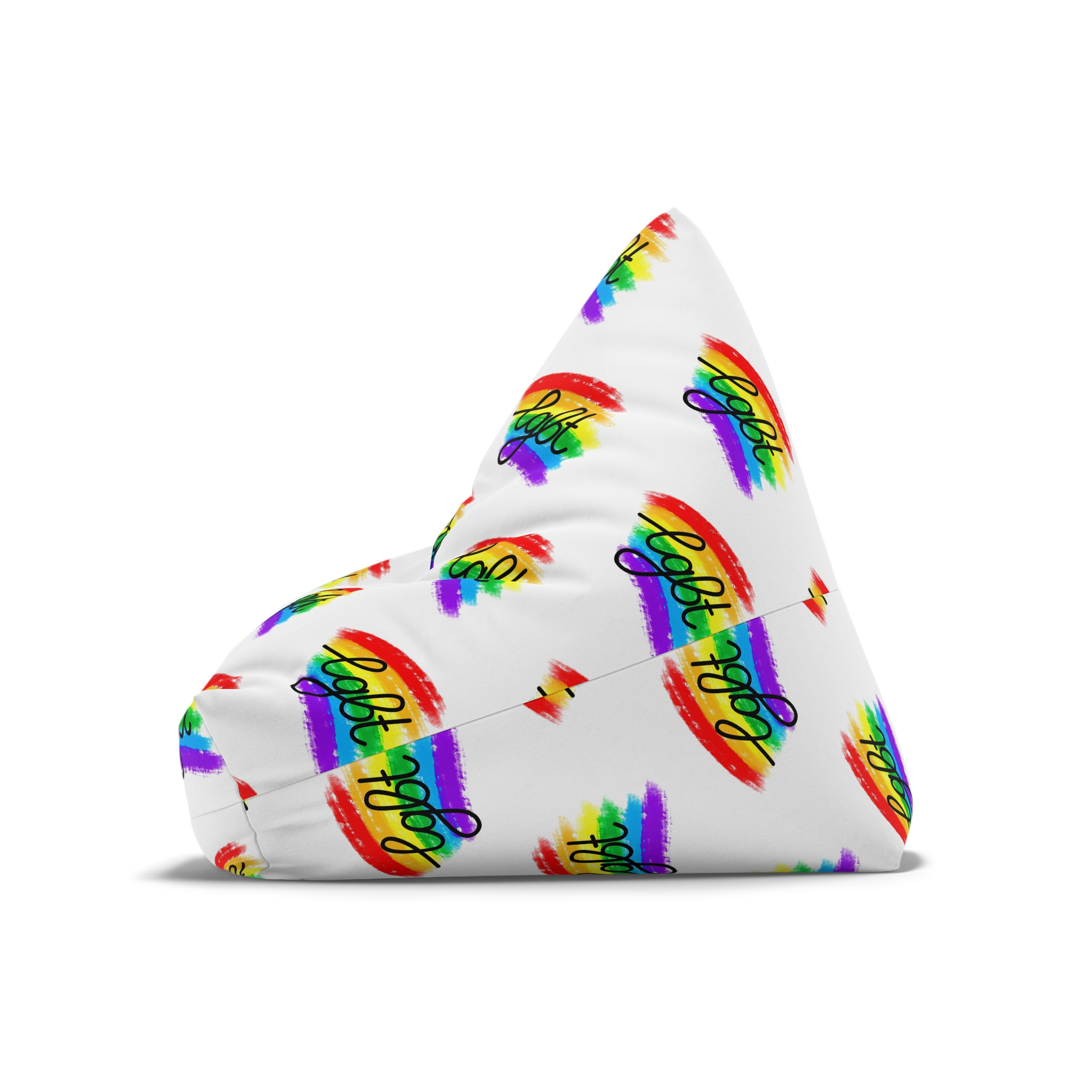 Lgbt Logo Vector Flat Illustration With Hand Drawn Watercolor Rainbow Flag Bean Bag Chair Cover - Image 8