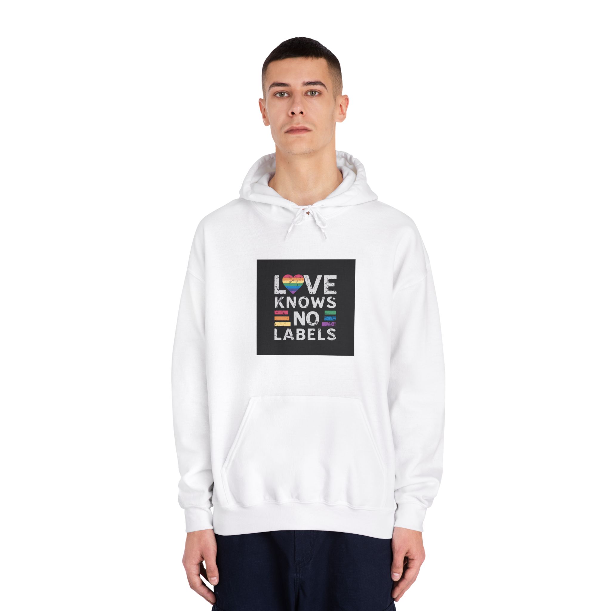 Love Knows No Labels Happy Pride Month Unisex Dryblend Hooded Sweatshirt - Image 3