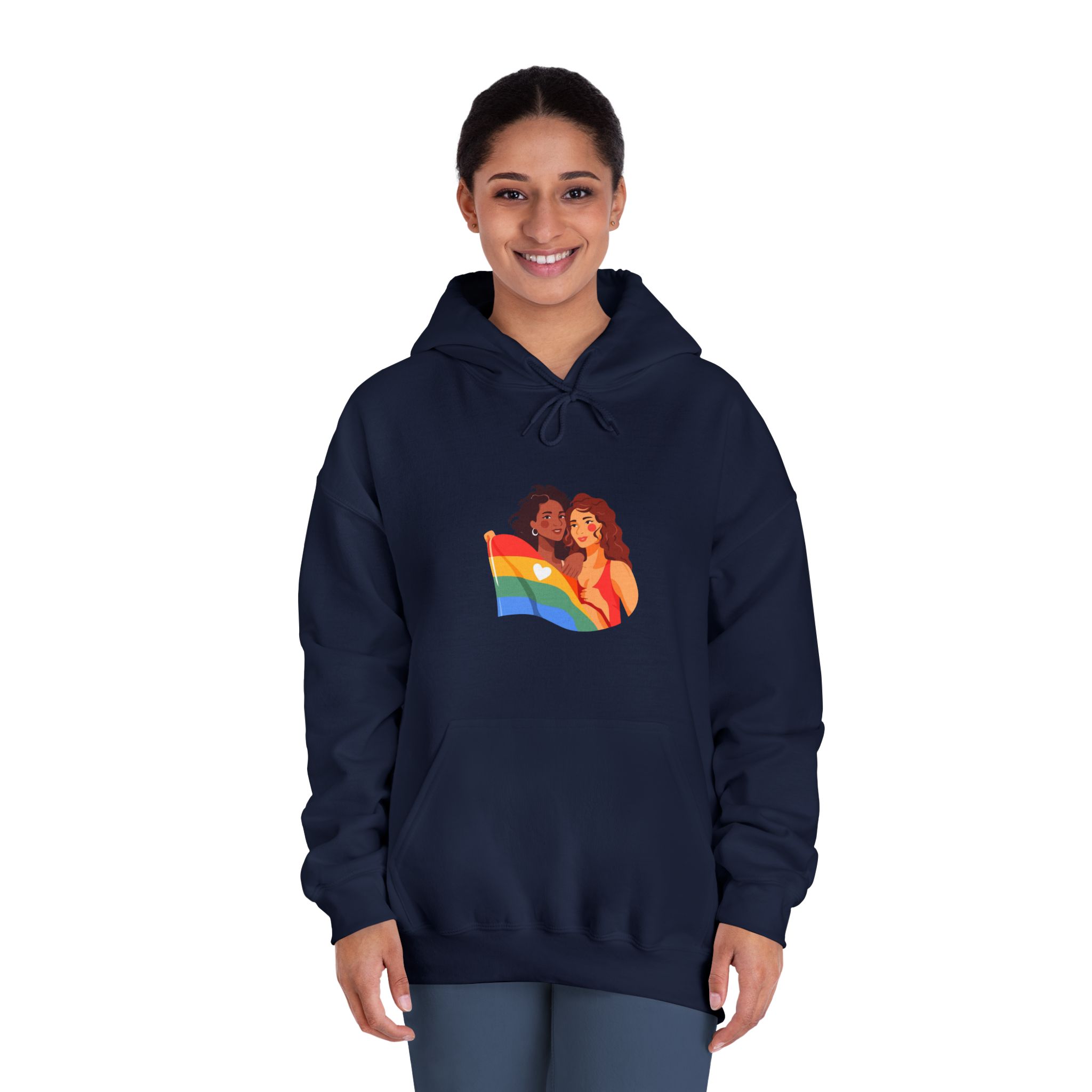 Portrait Lesbian Couple With Rainbow Flag Concept Lgbtq Unisex Dryblend Hooded Sweatshirt - Image 32