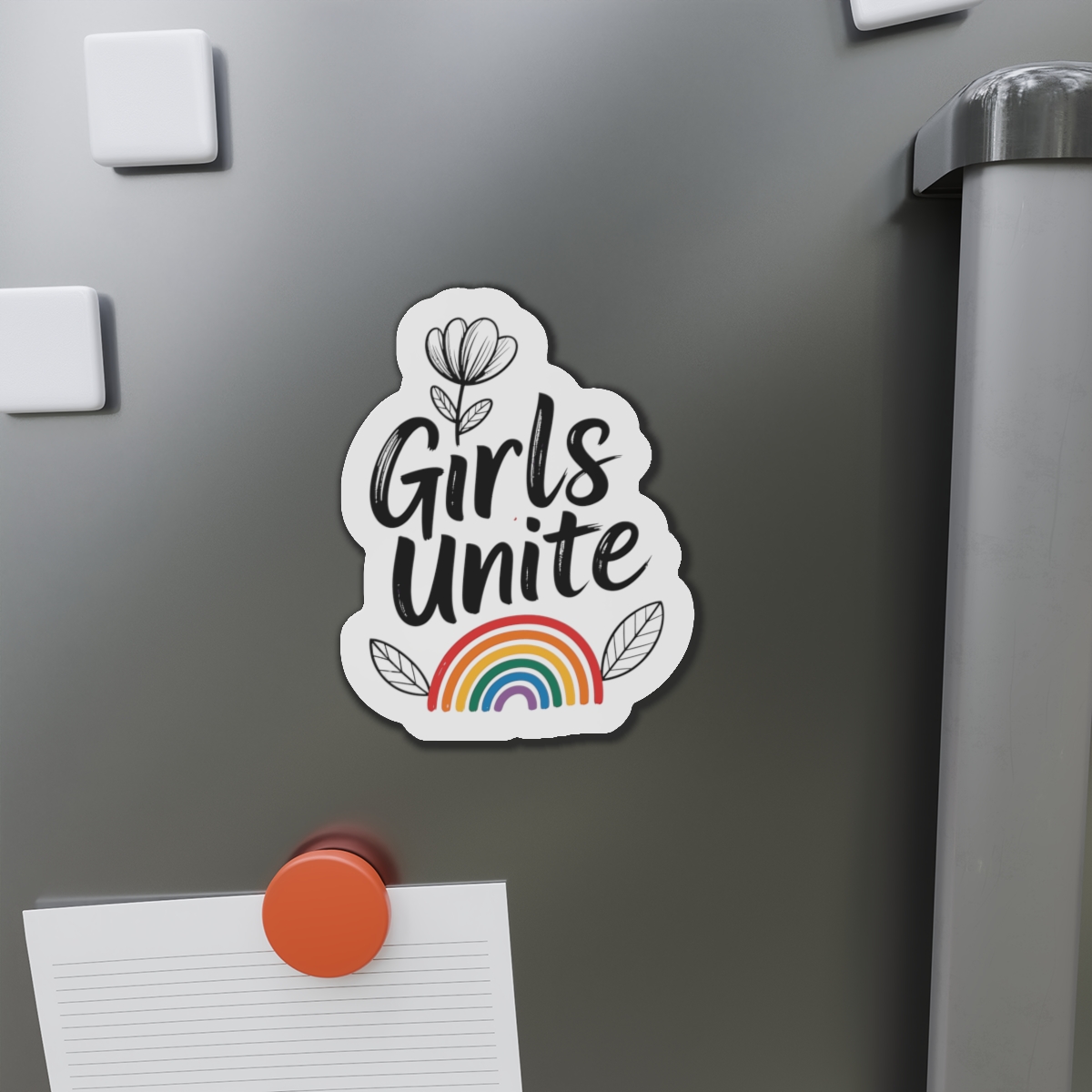 Empowering Girls Unite Slogan With Rainbow Floral Accents Die Cut Magnets - Image 14