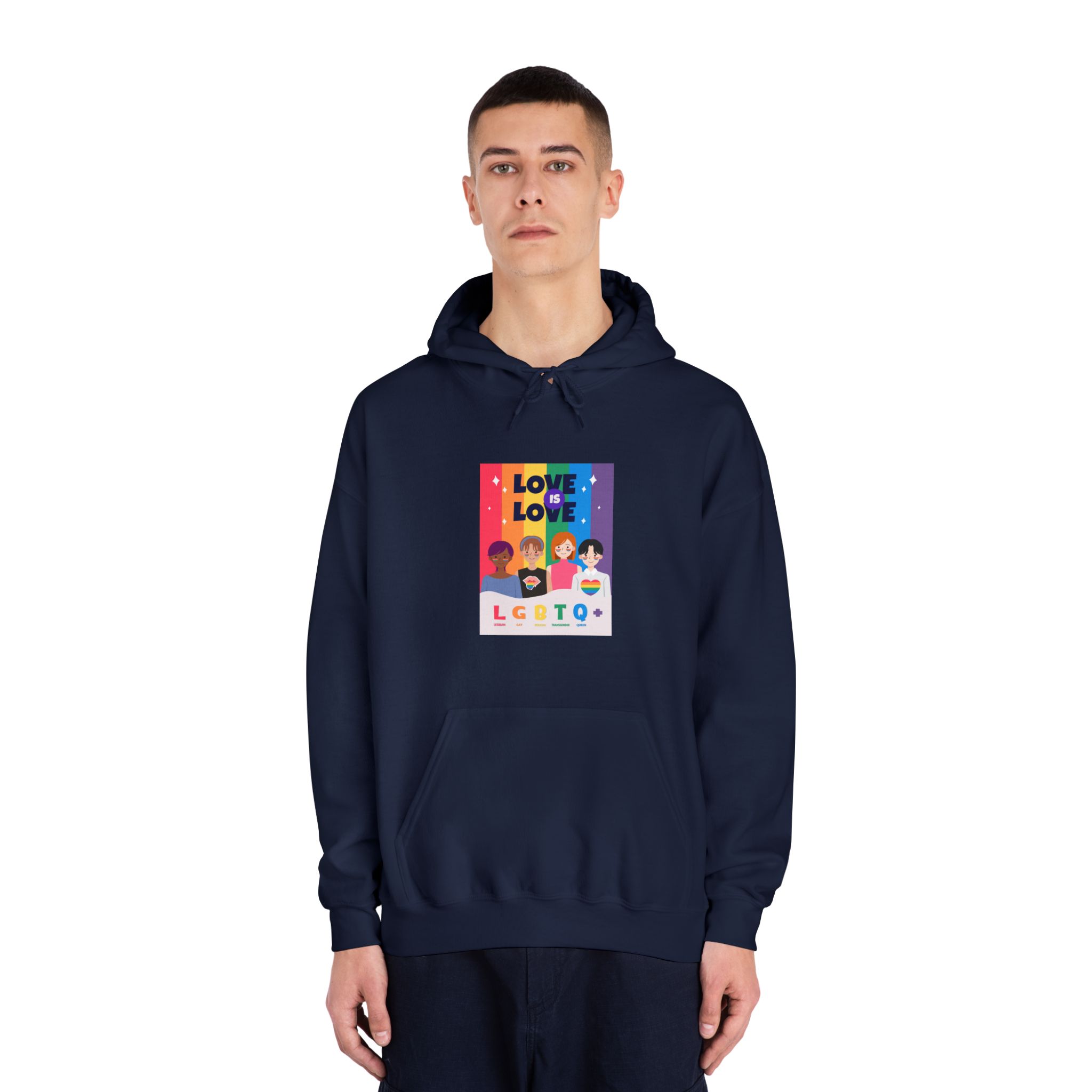 Lgbtq Pride Month Poster Vector With Diverse Characters Rainbow Celebrate Love Inclusivity Unisex Dryblend Hooded Sweatshirt - Image 31