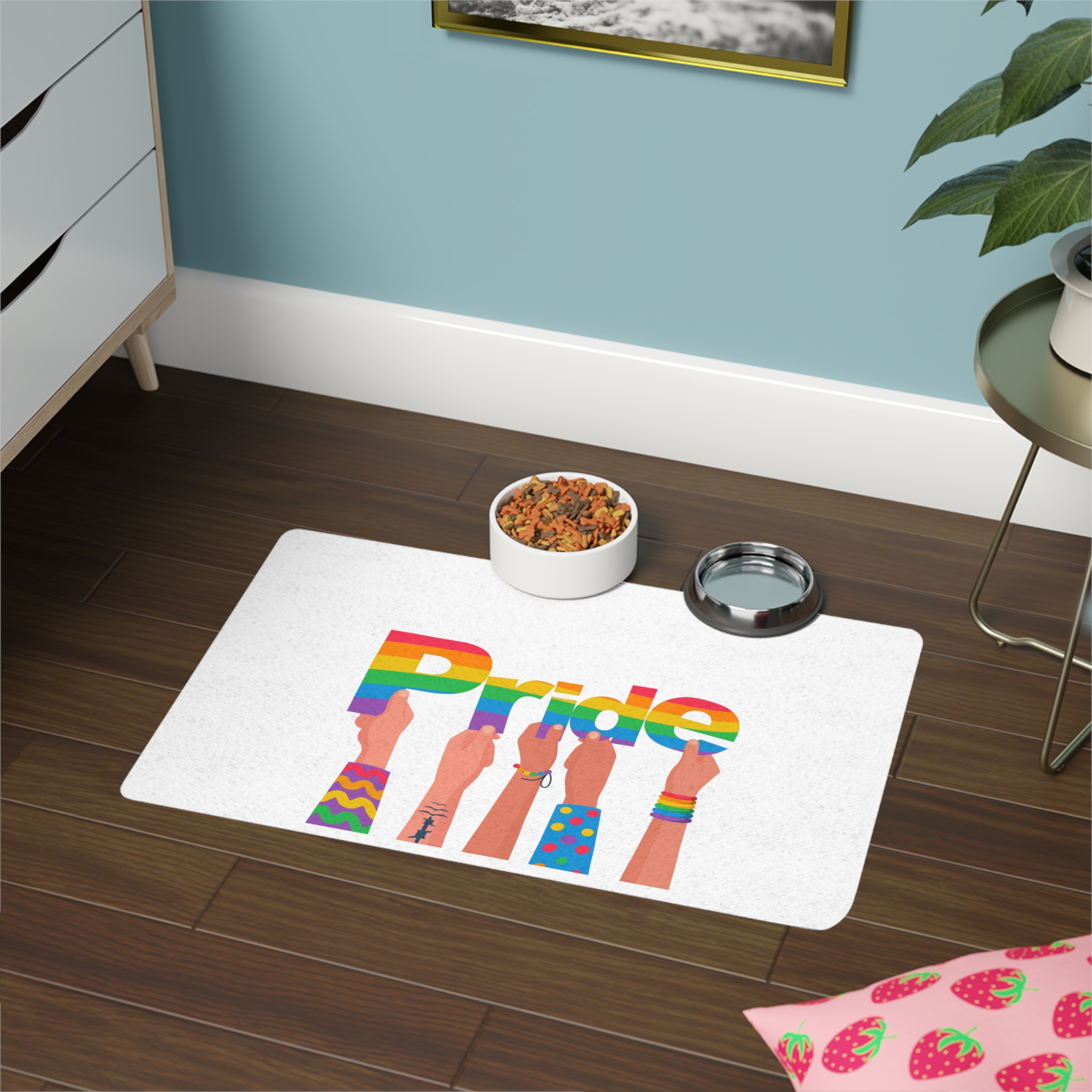 Happy Pride Day Colored Letters Hands Gay Bisexuals Freedom Fighters Pet Food Mat 12x18 - Image 4