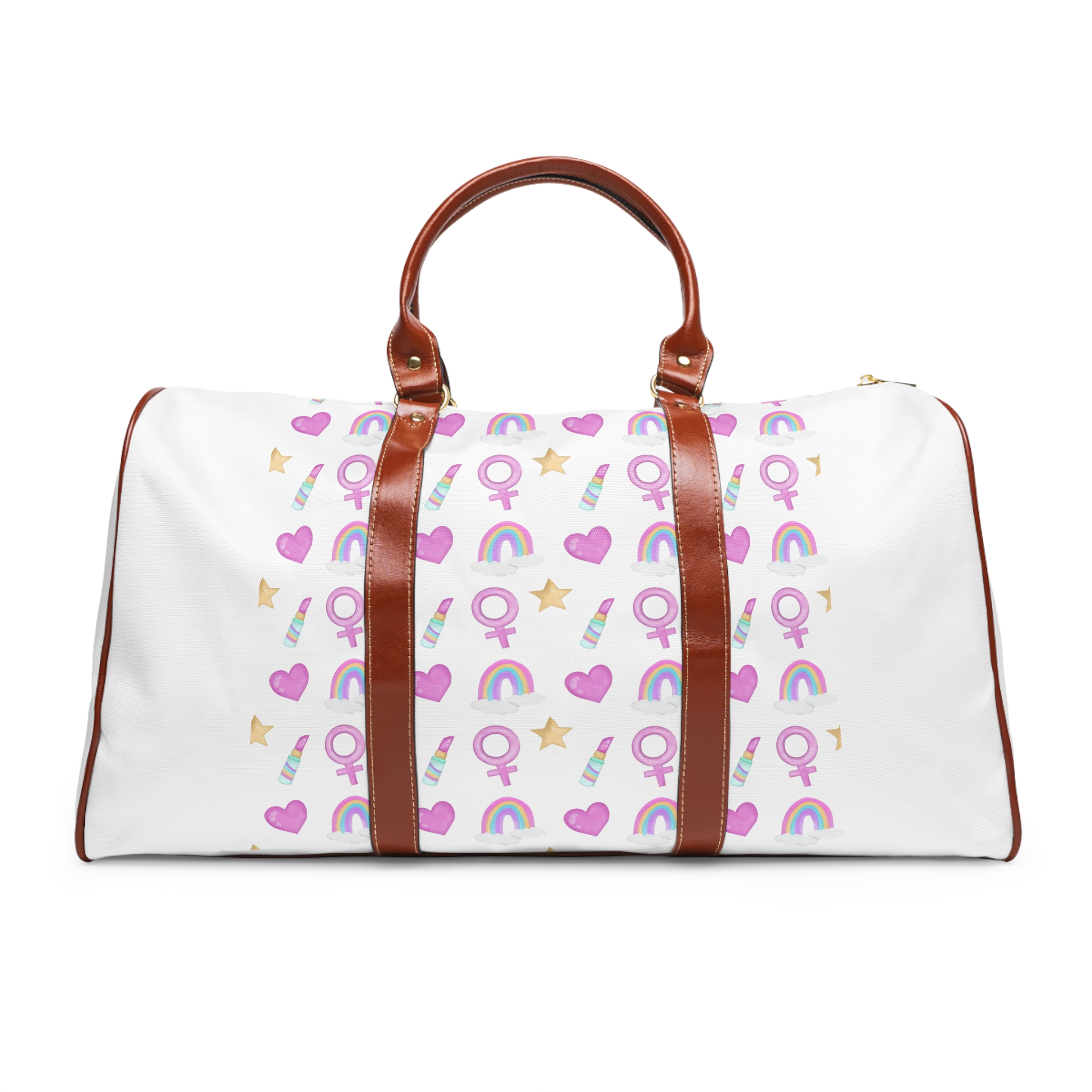 Cute Feminine Seamless Pattern With Rainbows Hearts Venus Symbols Waterproof Travel Bag
