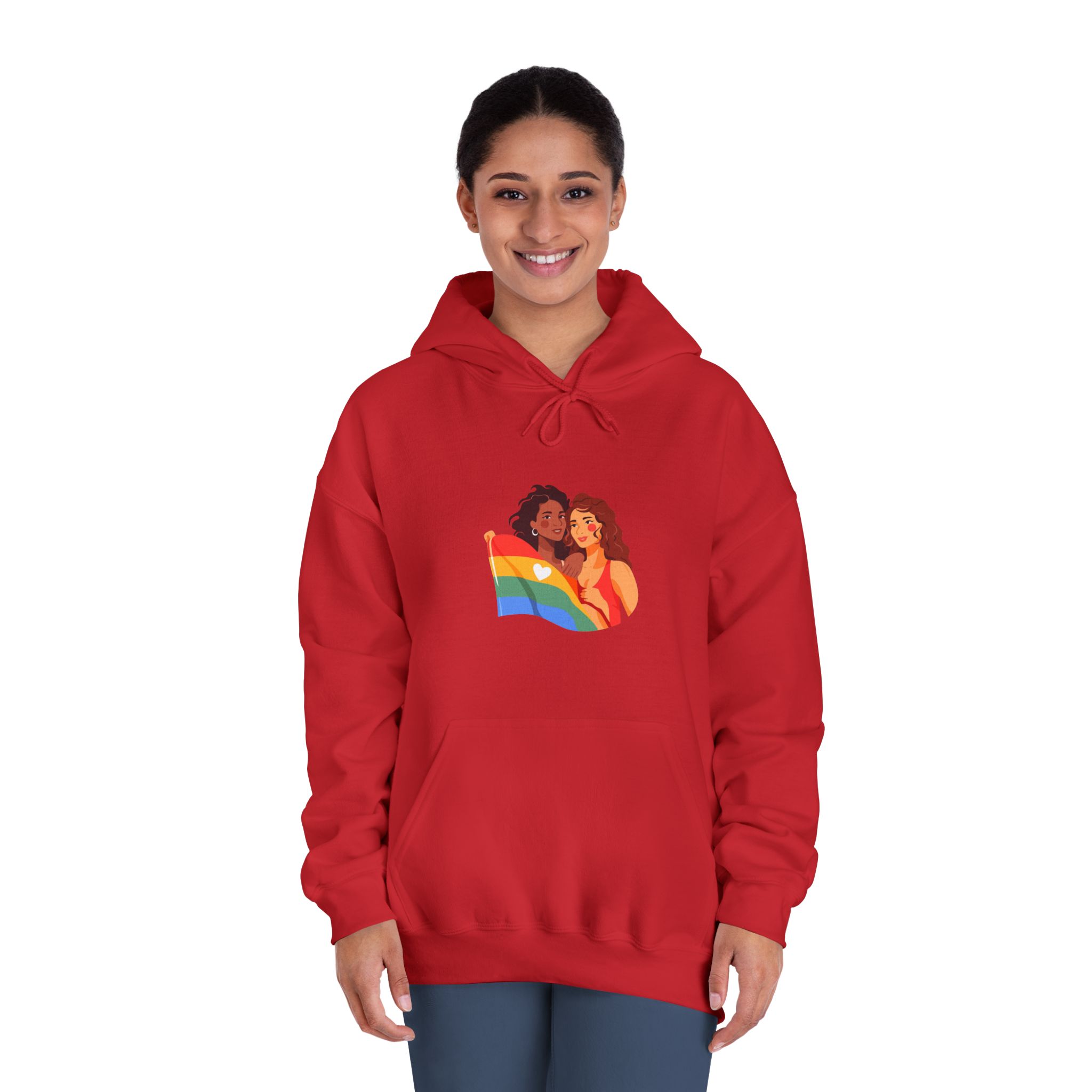Portrait Lesbian Couple With Rainbow Flag Concept Lgbtq Unisex Dryblend Hooded Sweatshirt - Image 36